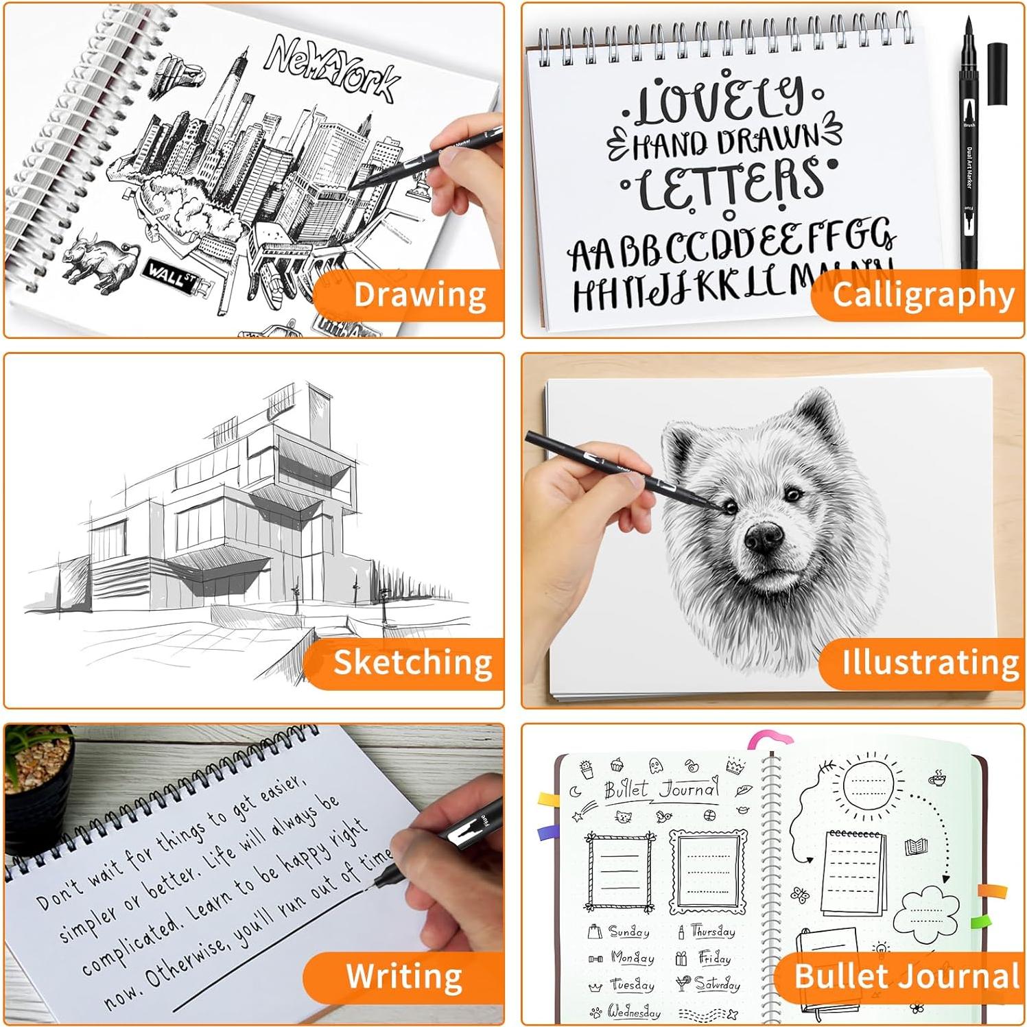 Marcadores de Dibujo GPLMQ, Paquete de 12 Punta Doble Negros