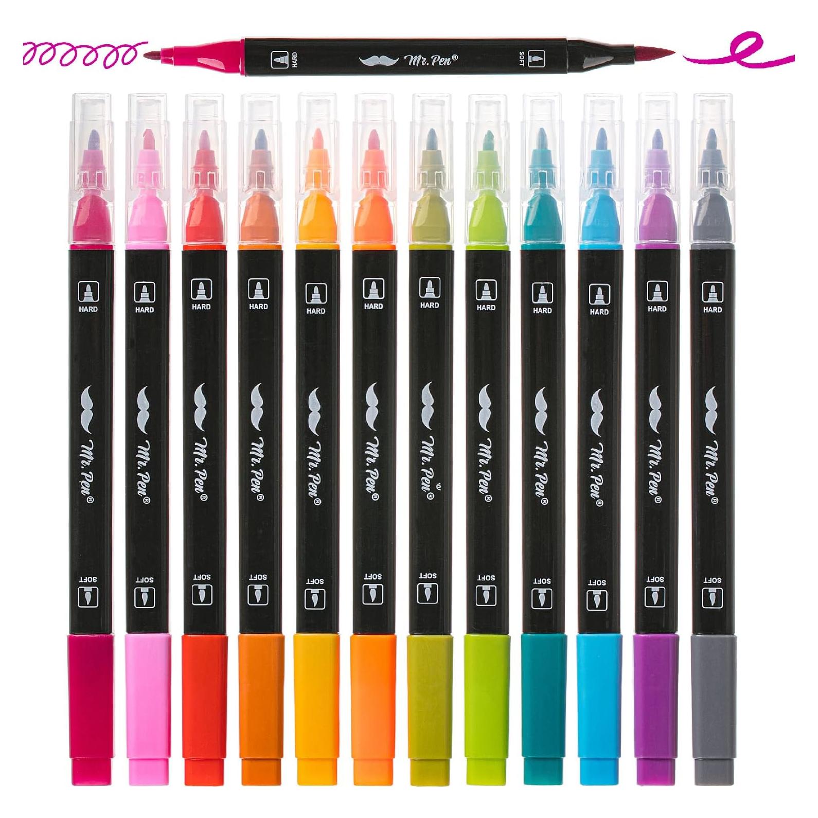 Marcadores de Pincel Doble Punta Mr. Pen 12 Colores Vibrantes