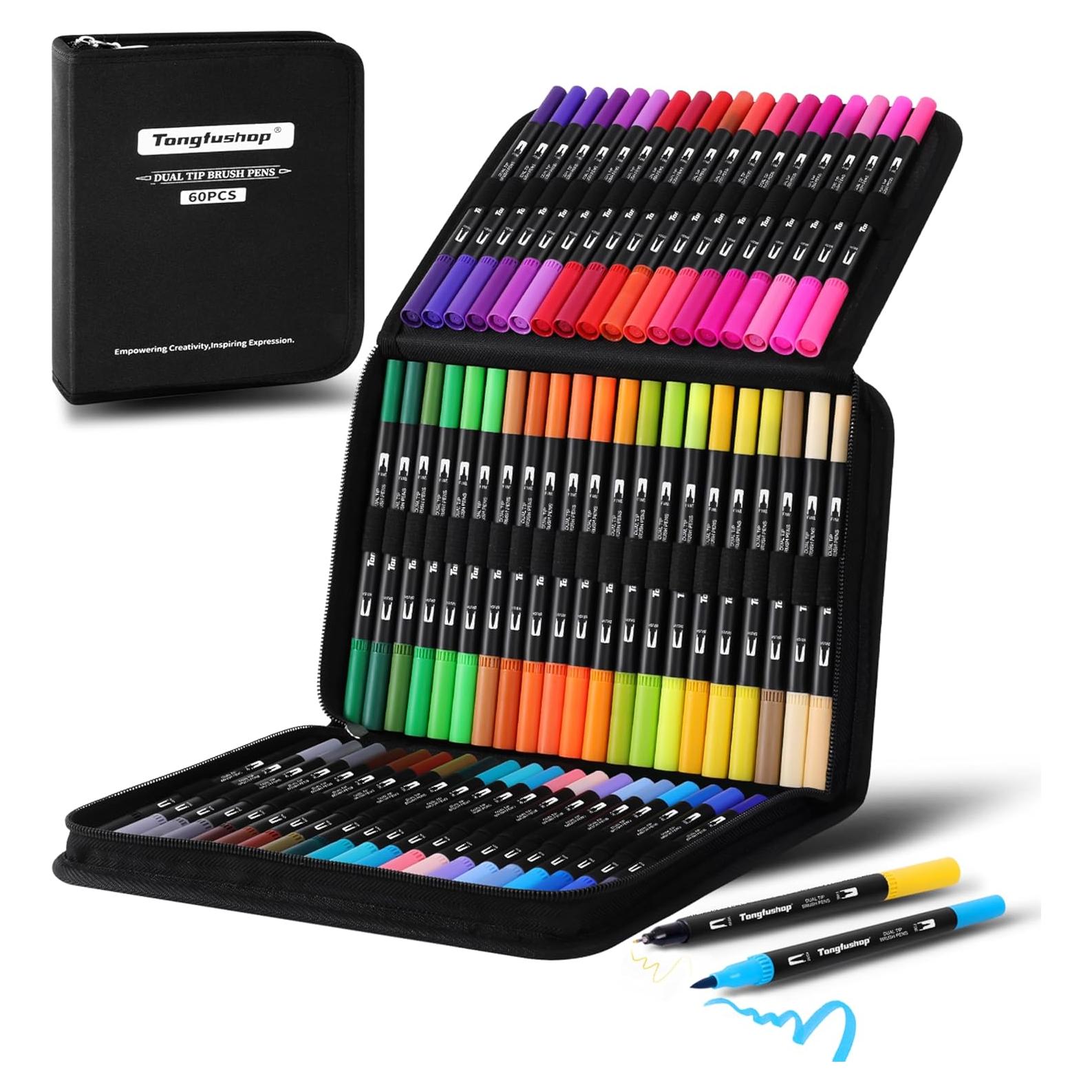 Marcadores de Pincel Doble Punta Tongfushop 60 Colores Acuarelables