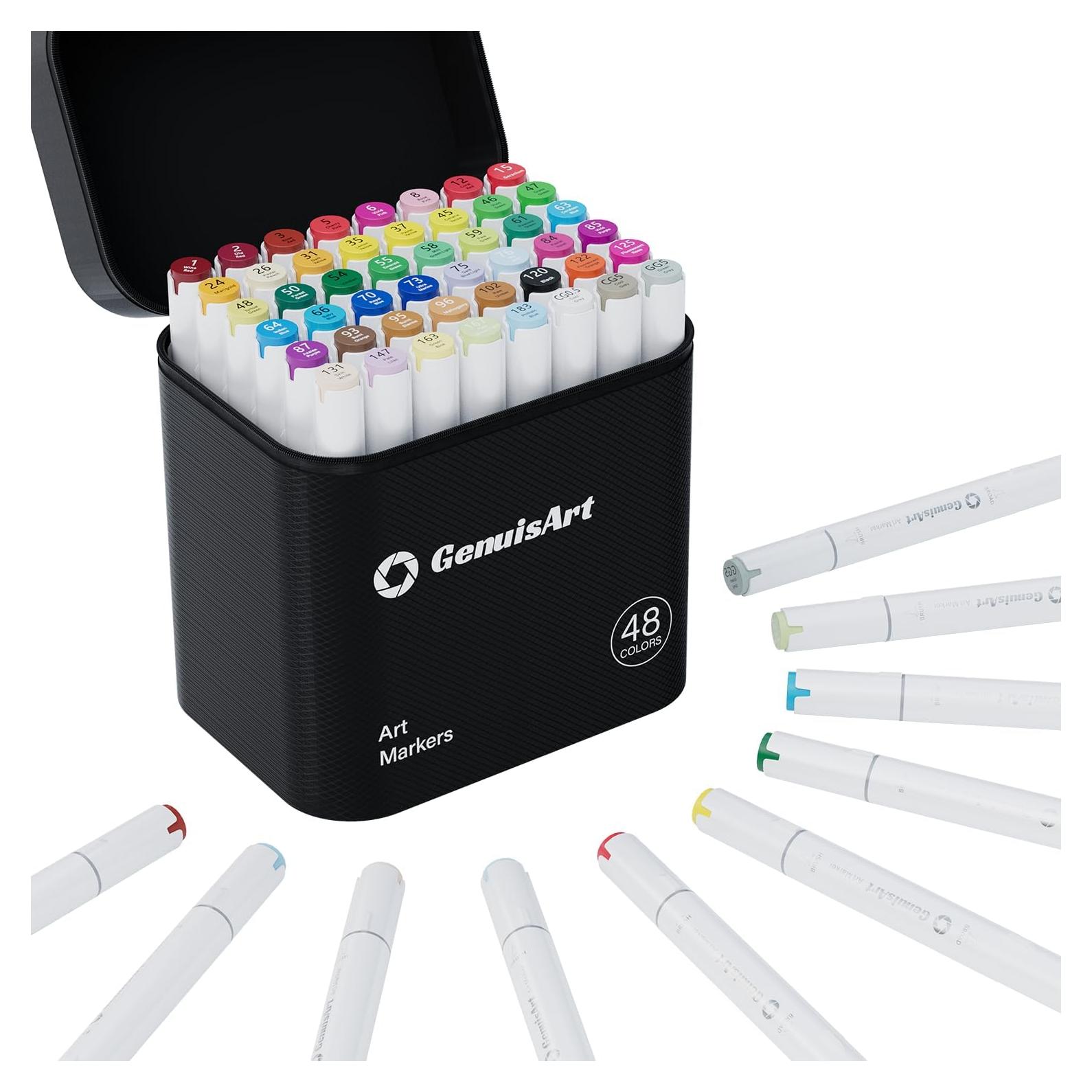 49 Marcadores de Alcohol GenuisArt Doble Punta y Alfombrilla