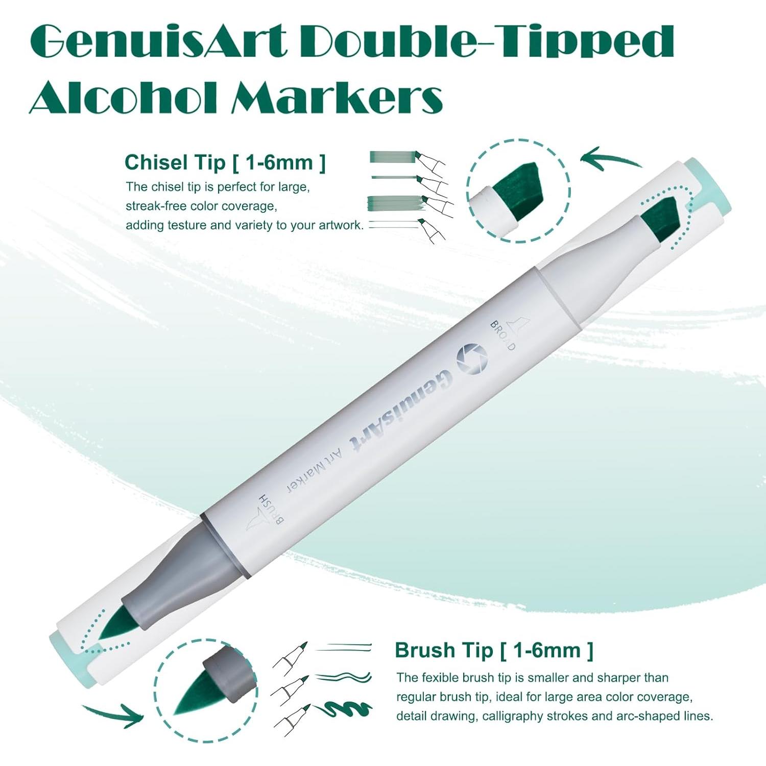 49 Marcadores de Alcohol GenuisArt Doble Punta y Alfombrilla