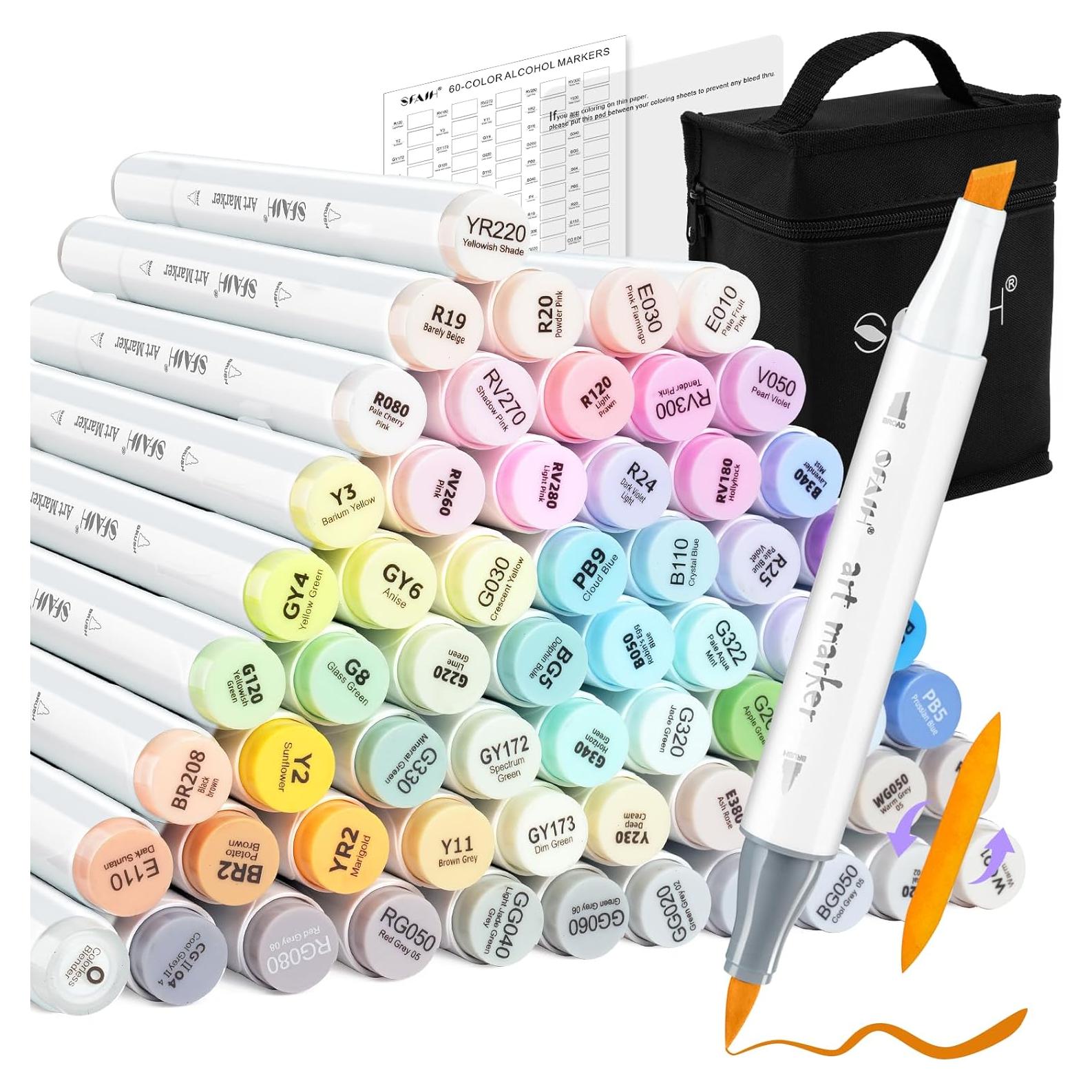 Marcadores de Alcohol SFAIH 61 Colores Doble Punta Pincel y Cincel