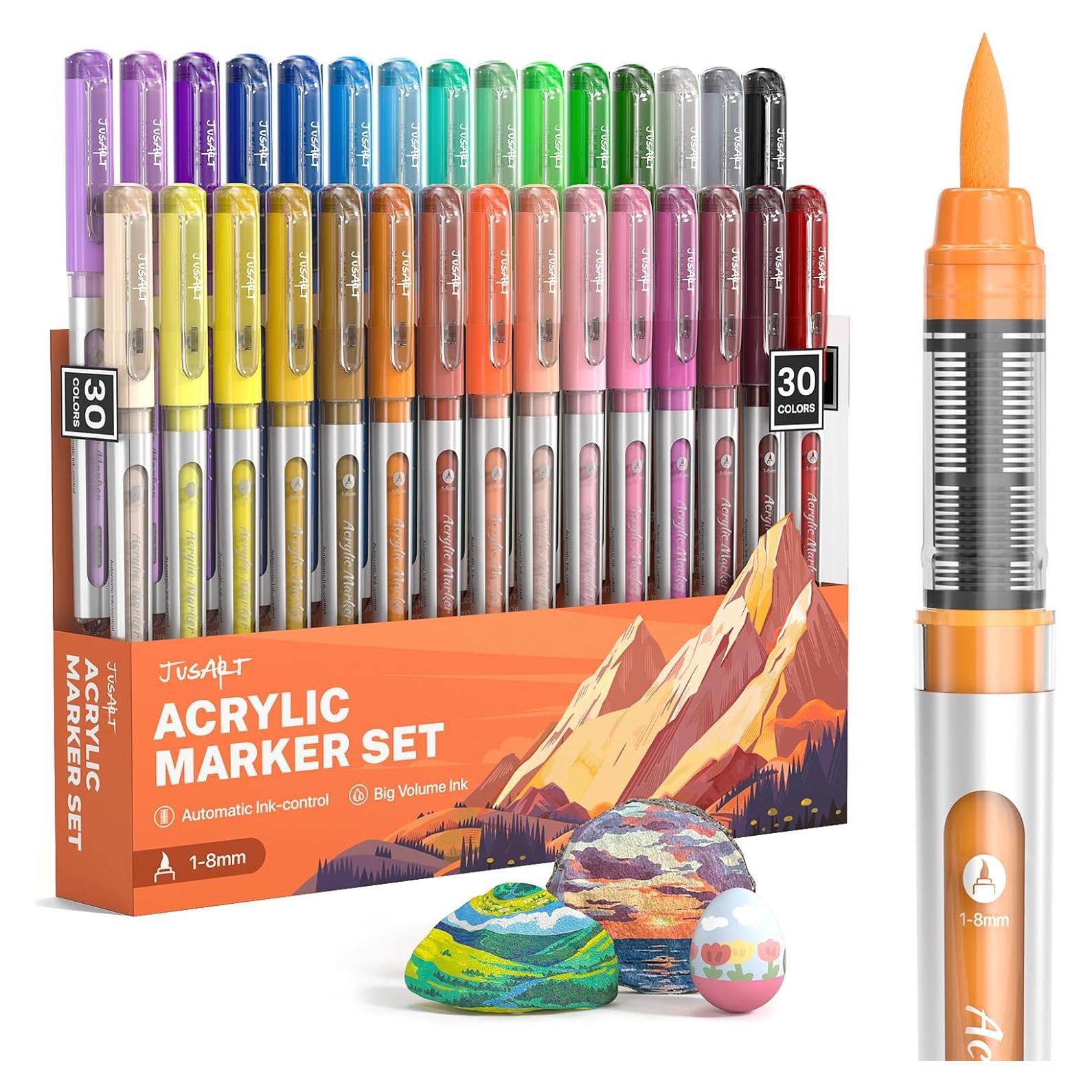 Marcadores Acrílicos JusArt 30 Colores Punta Pincel 1-8mm