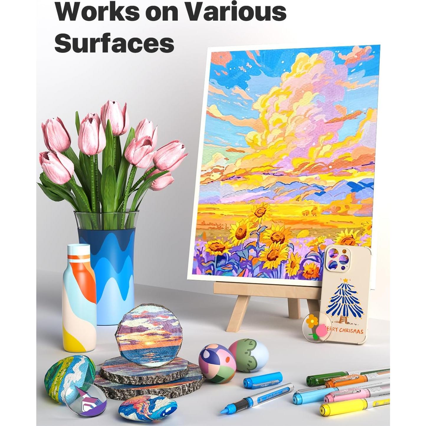 Marcadores Acrílicos JusArt 30 Colores Punta Pincel 1-8mm