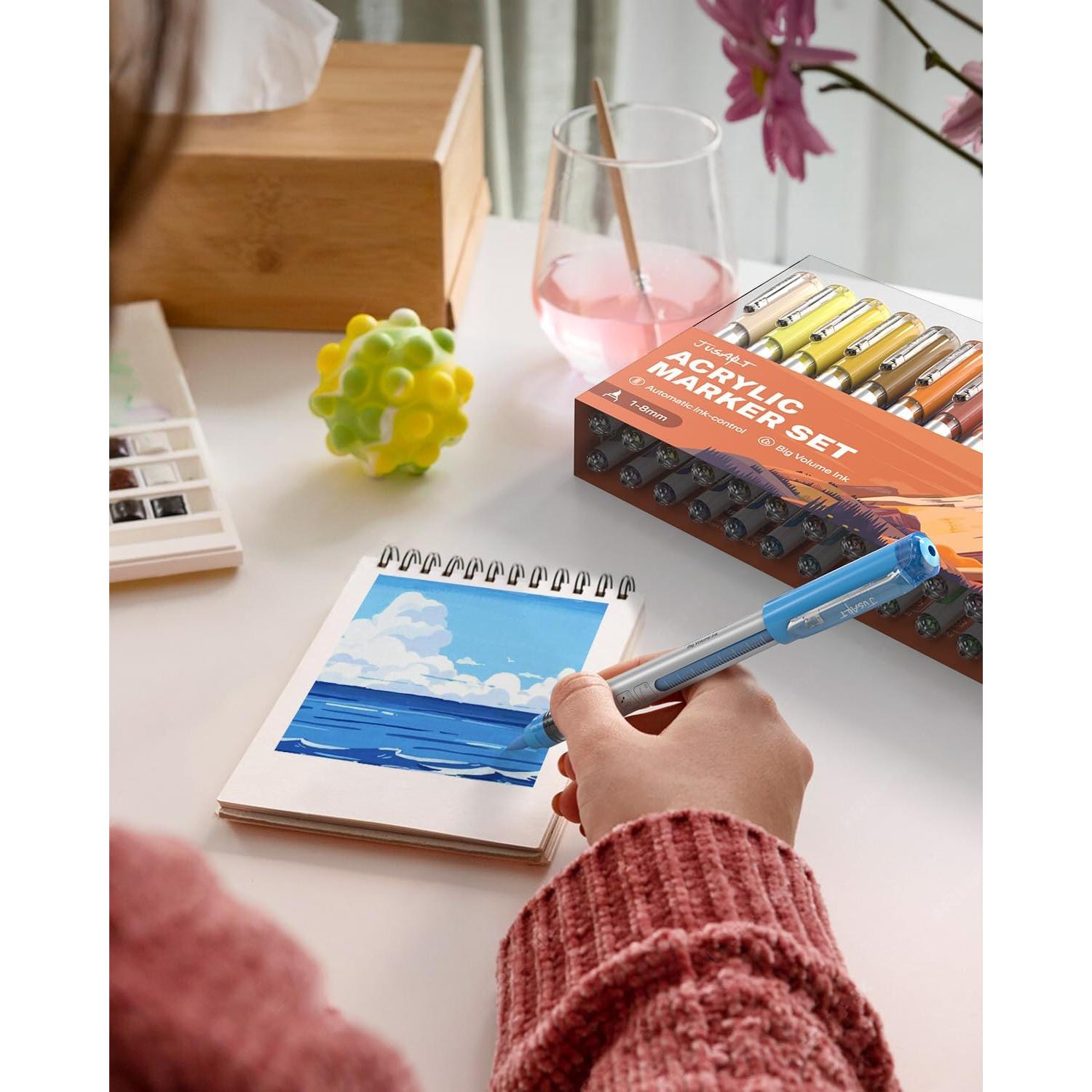 Marcadores Acrílicos JusArt 30 Colores Punta Pincel 1-8mm