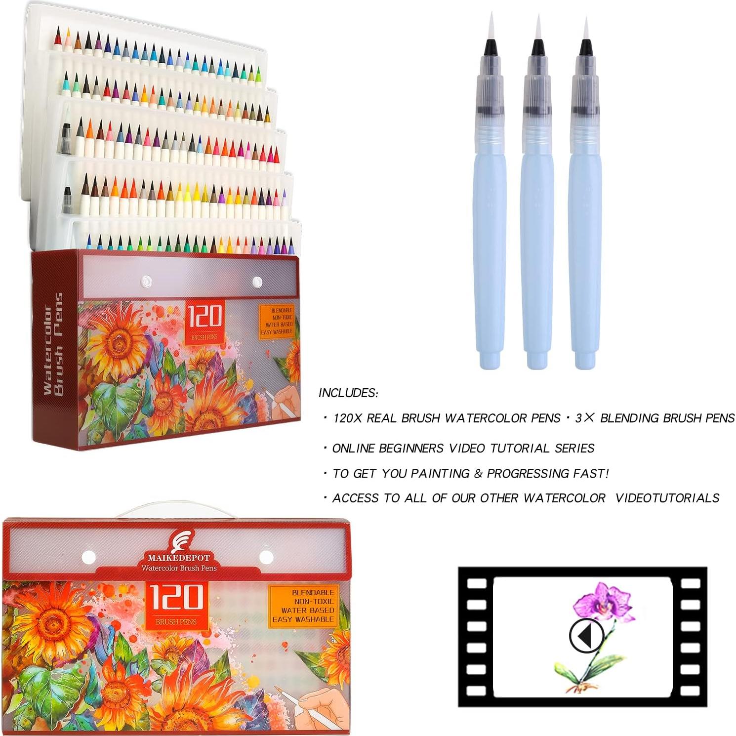 Set de Bolígrafos de Pincel Acuarela 120 Colores MAIKEDEPOT