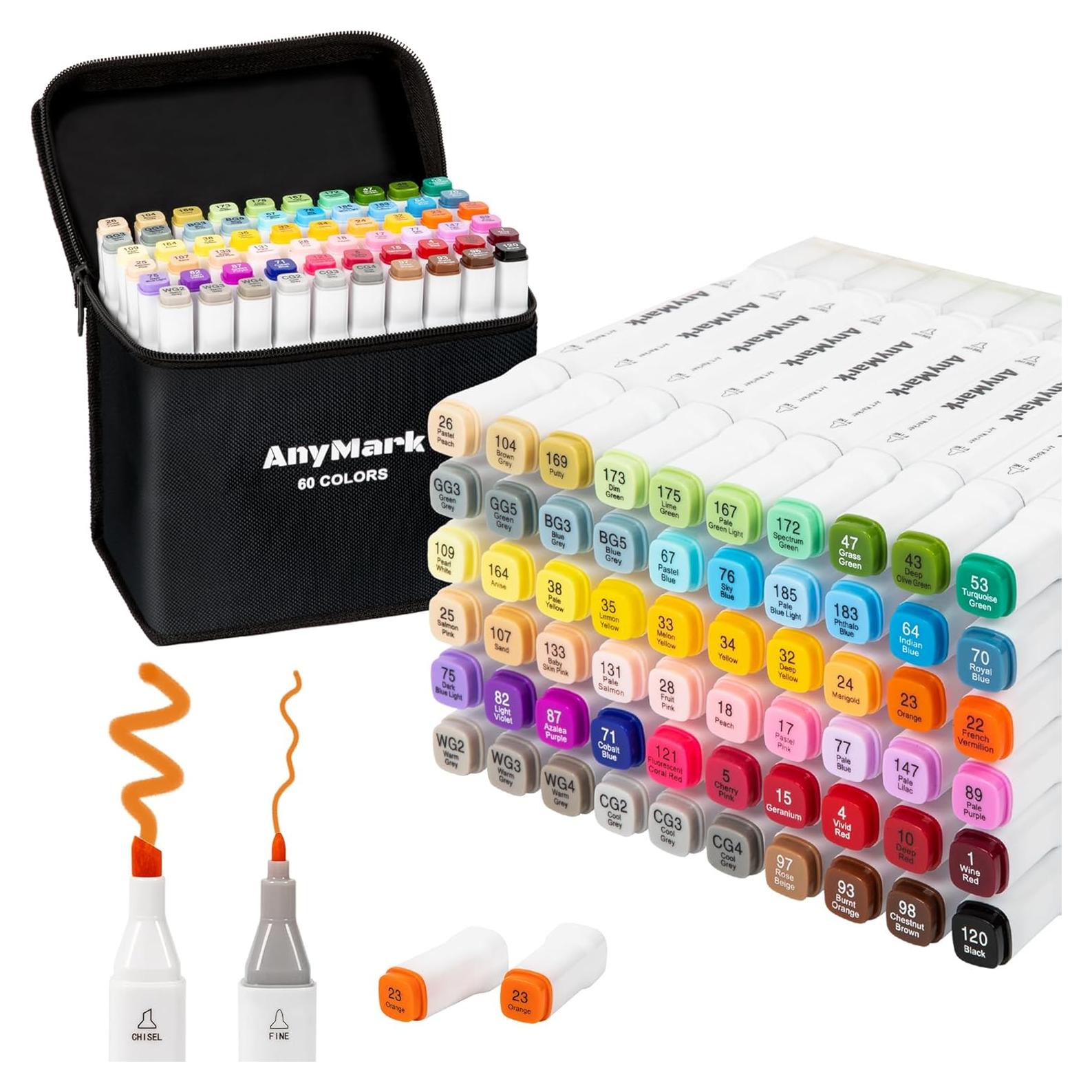 Marcadores de Alcohol AnyMark Set de 60 Colores Punta Doble