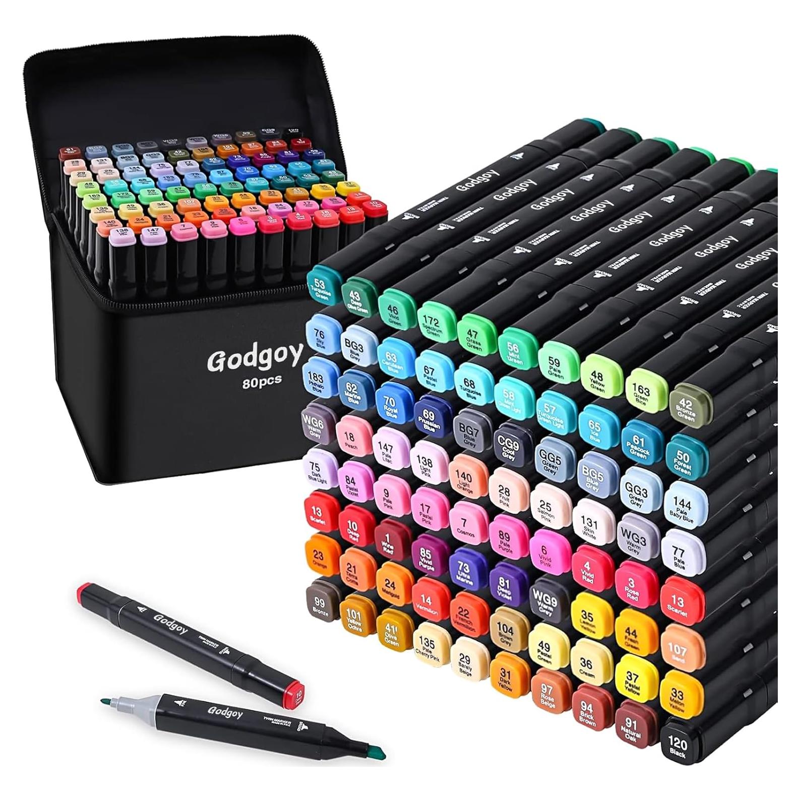 Marcadores de Alcohol Godgoy 80 Colores Doble Punta Pincel