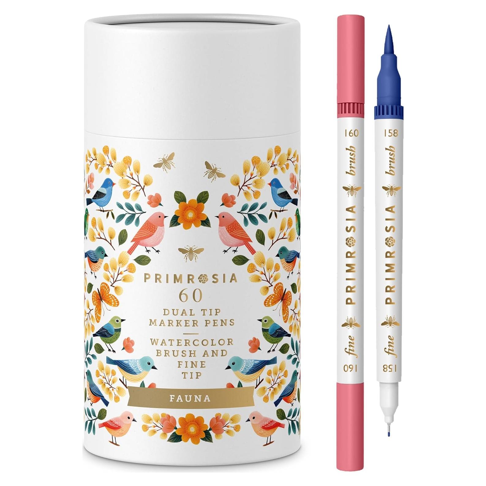 Marcadores Doble Punta Primrosia Fauna - 60 Colores Acuarela