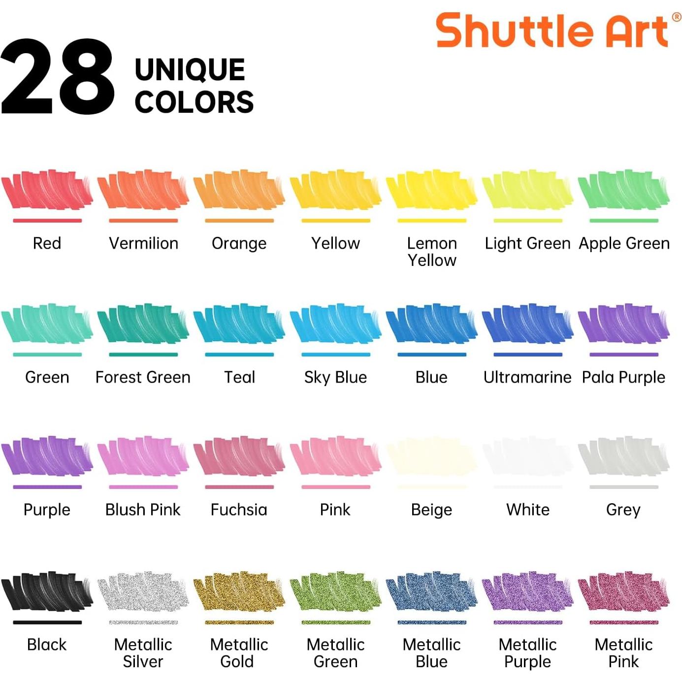 Marcadores de Pintura Acrílica Shuttle Art 28 Colores Doble Punta