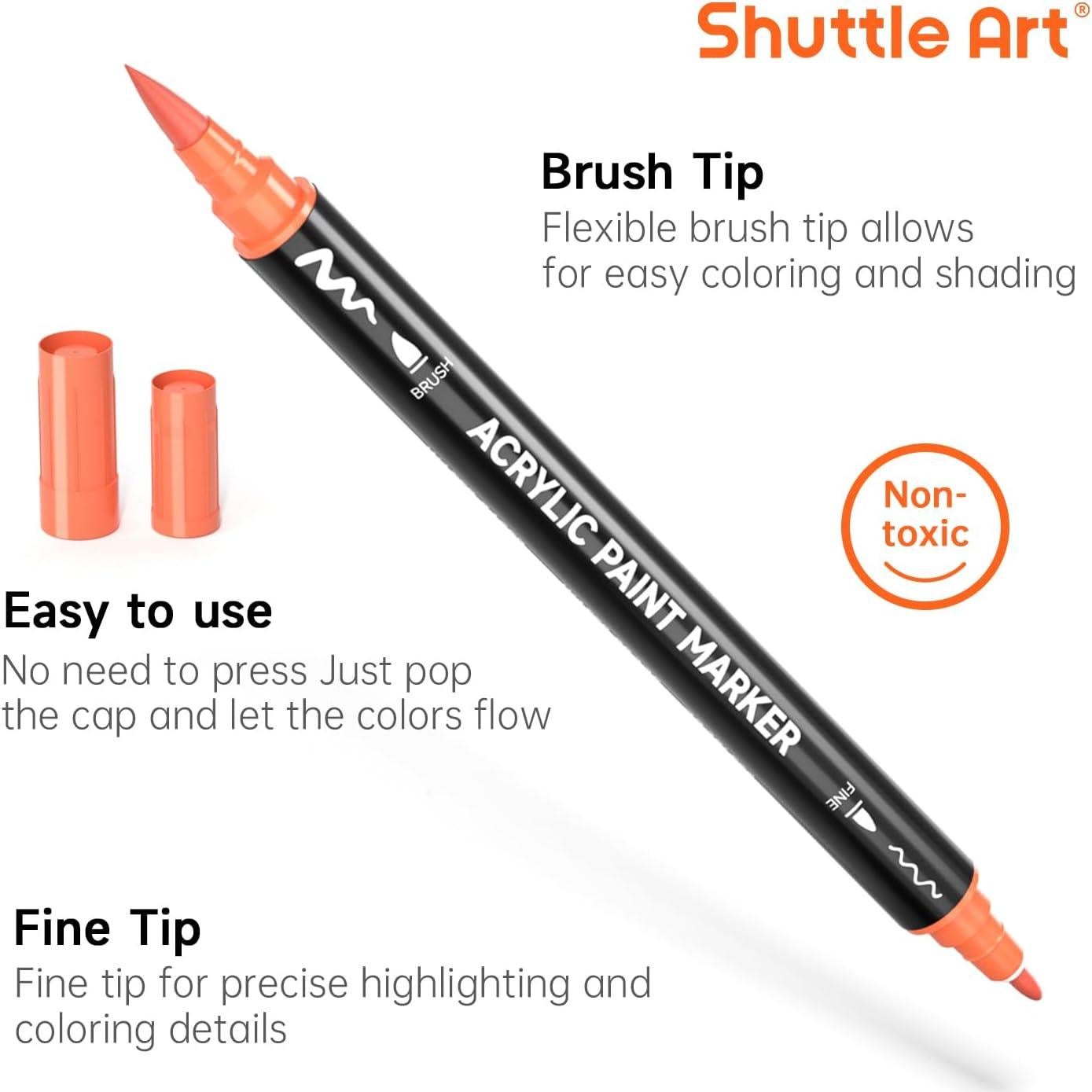 Marcadores de Pintura Acrílica Shuttle Art 28 Colores Doble Punta