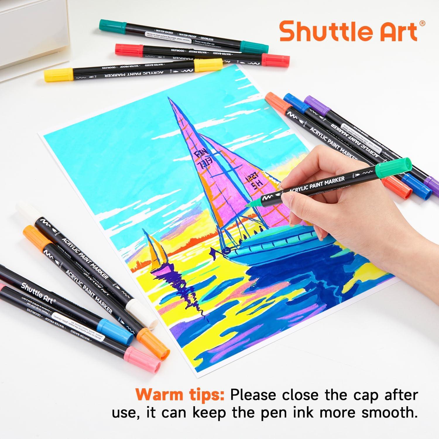 Marcadores de Pintura Acrílica Shuttle Art 28 Colores Doble Punta