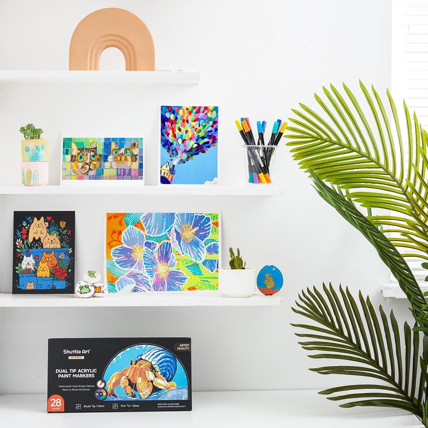 Marcadores de Pintura Acrílica Shuttle Art 28 Colores Doble Punta