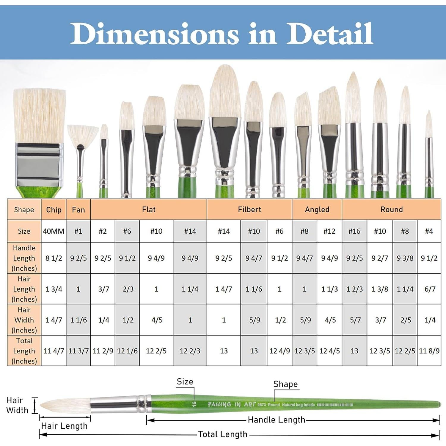Juego de Pinceles Profesionales Falling in Art 15PCS Cerda Natural