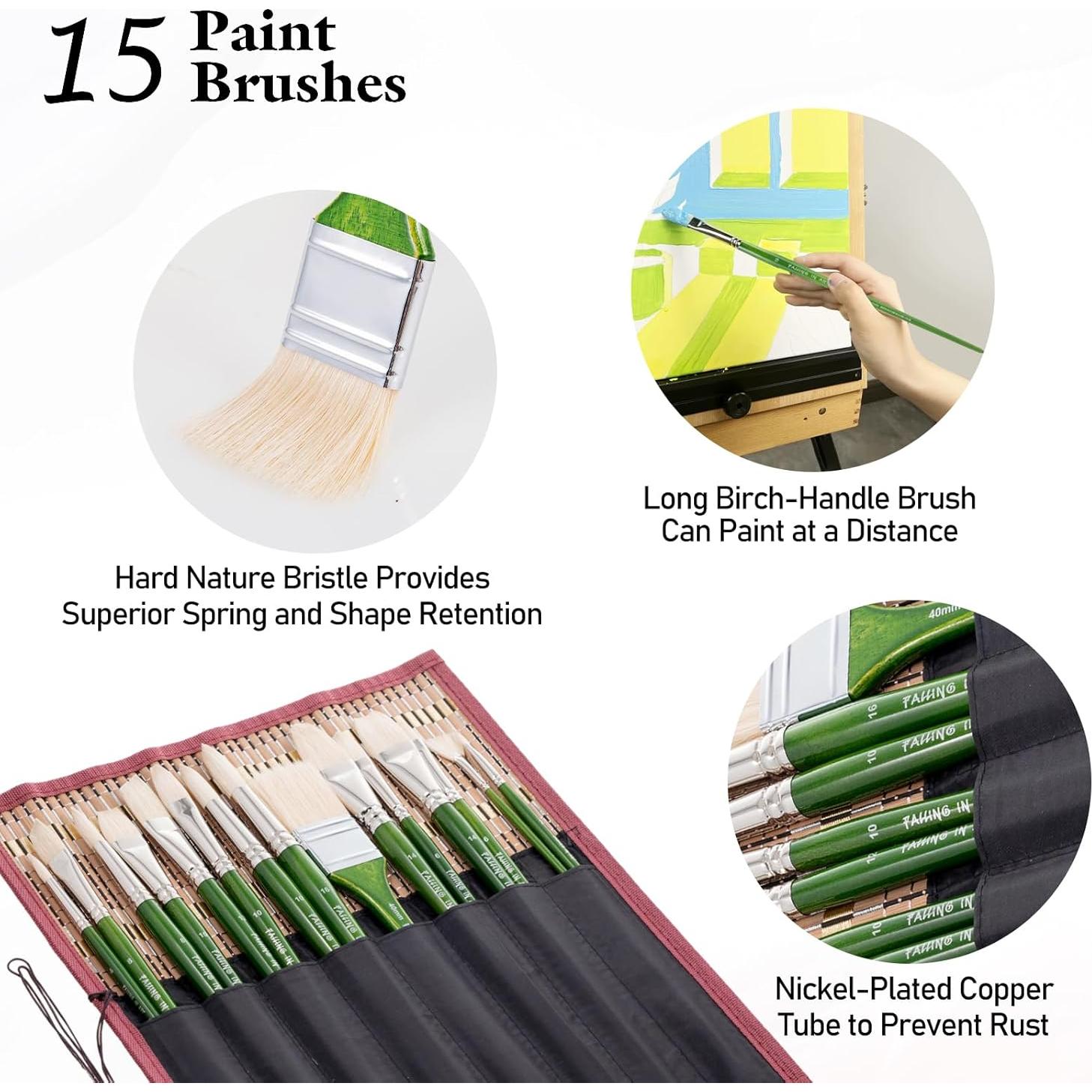 Juego de Pinceles Profesionales Falling in Art 15PCS Cerda Natural