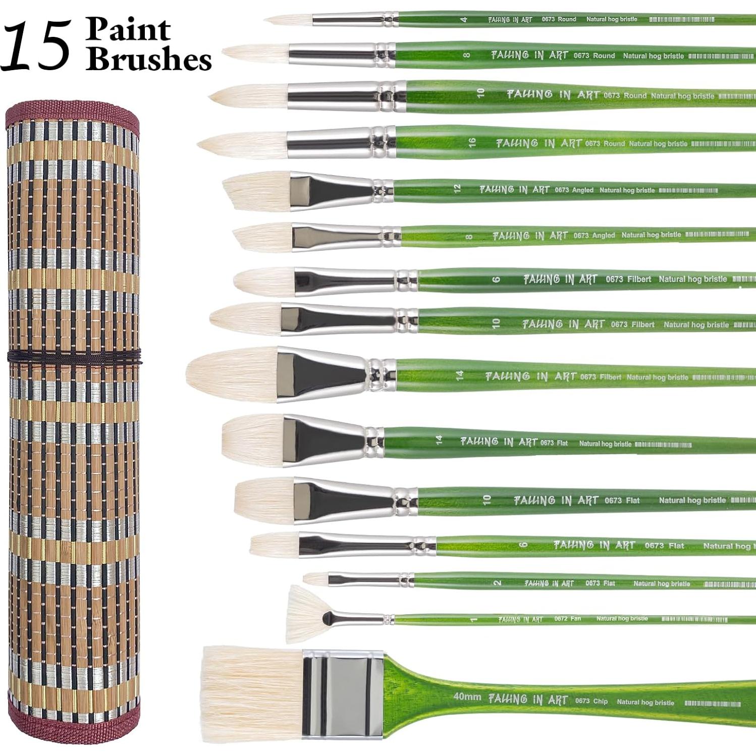 Juego de Pinceles Profesionales Falling in Art 15PCS Cerda Natural