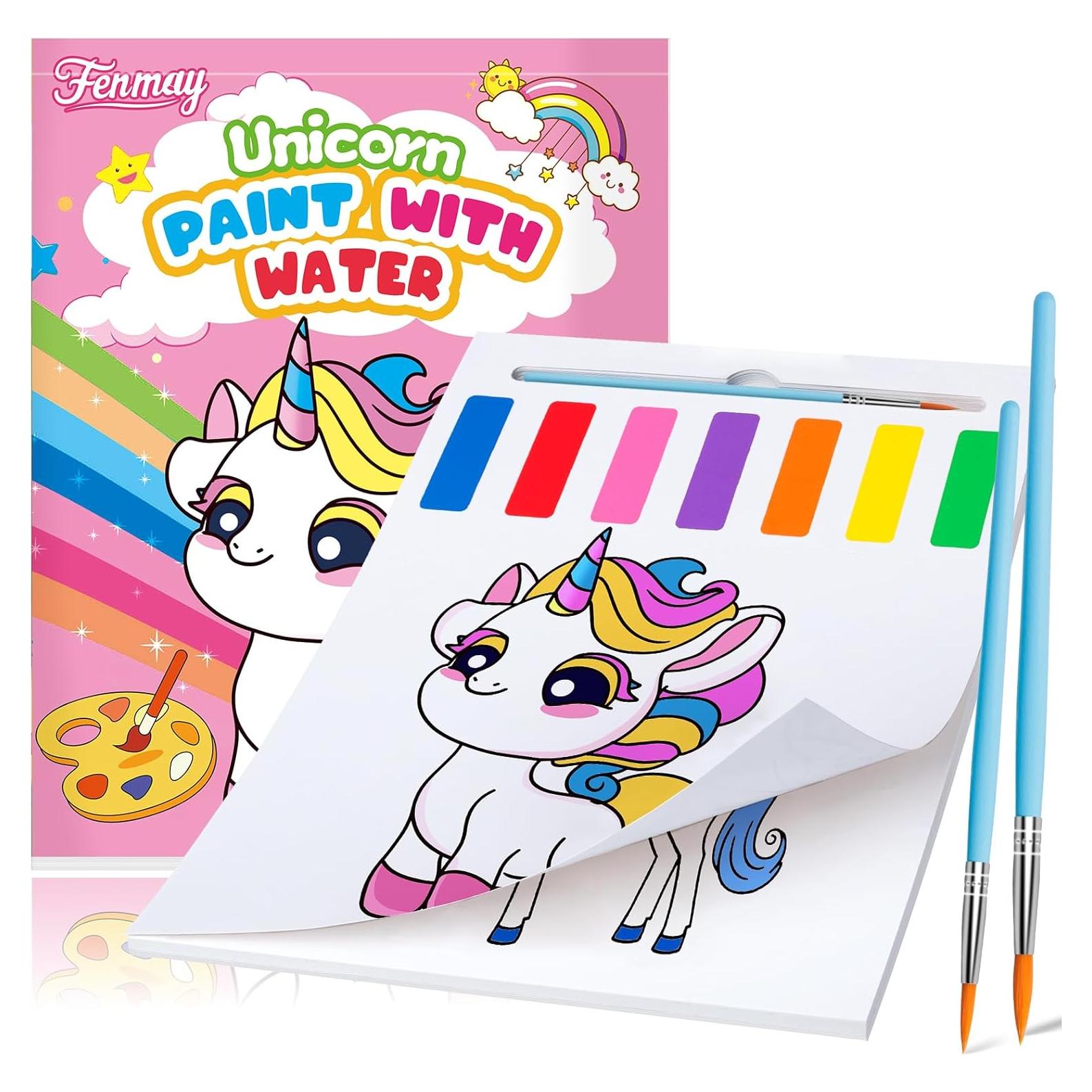 Libro de Pintura Acuarela Fenmay Unicornio con 2 Pinceles
