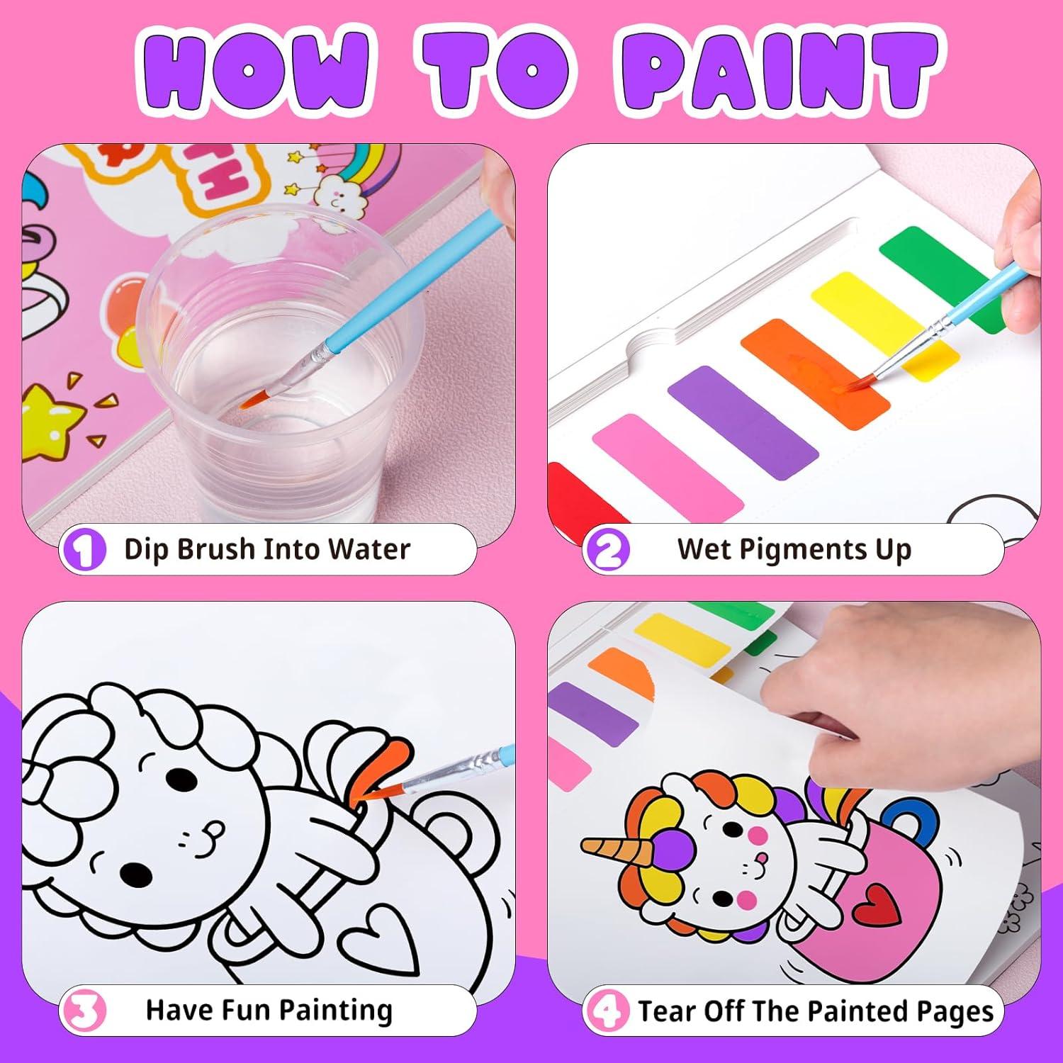 Libro de Pintura Acuarela Fenmay Unicornio con 2 Pinceles