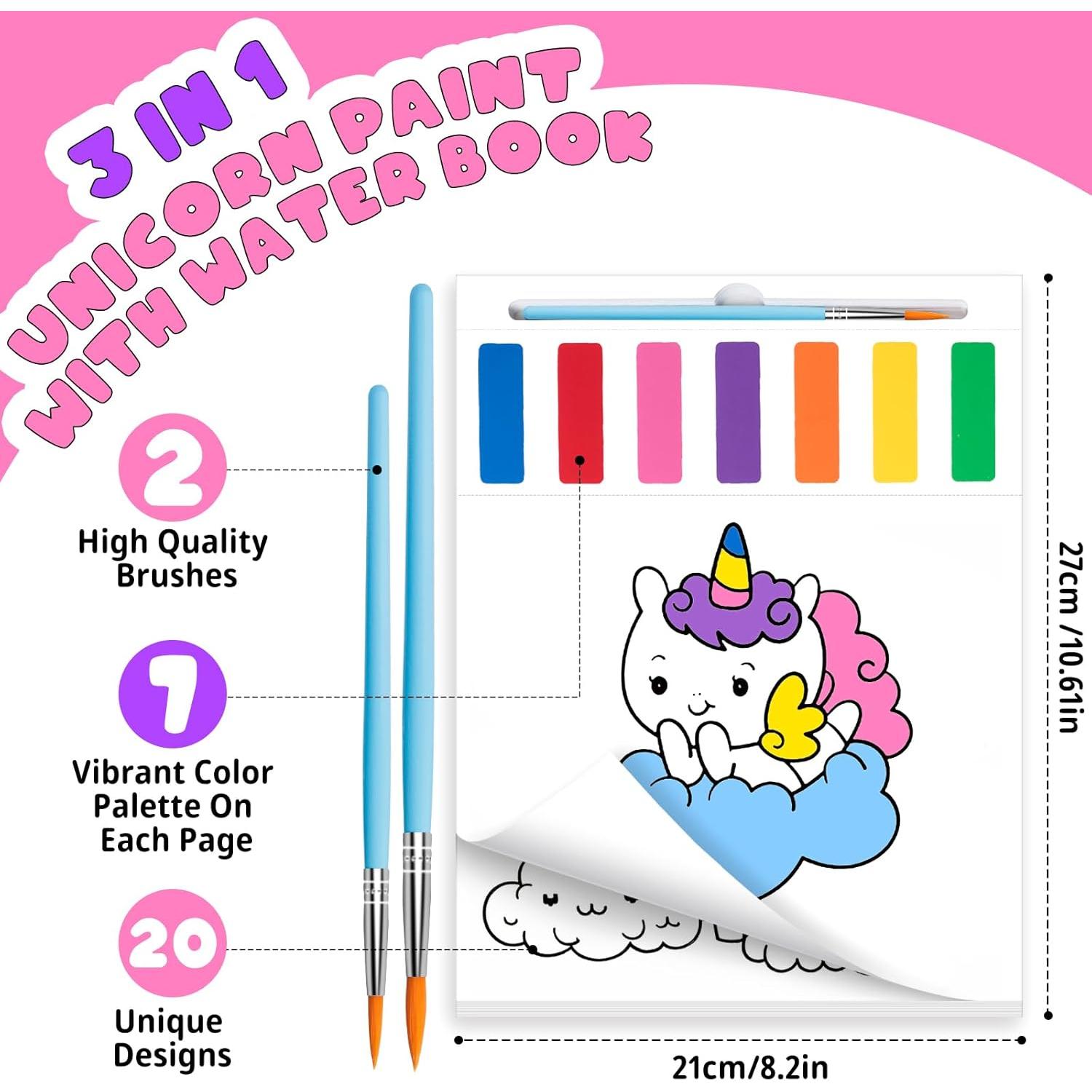 Libro de Pintura Acuarela Fenmay Unicornio con 2 Pinceles