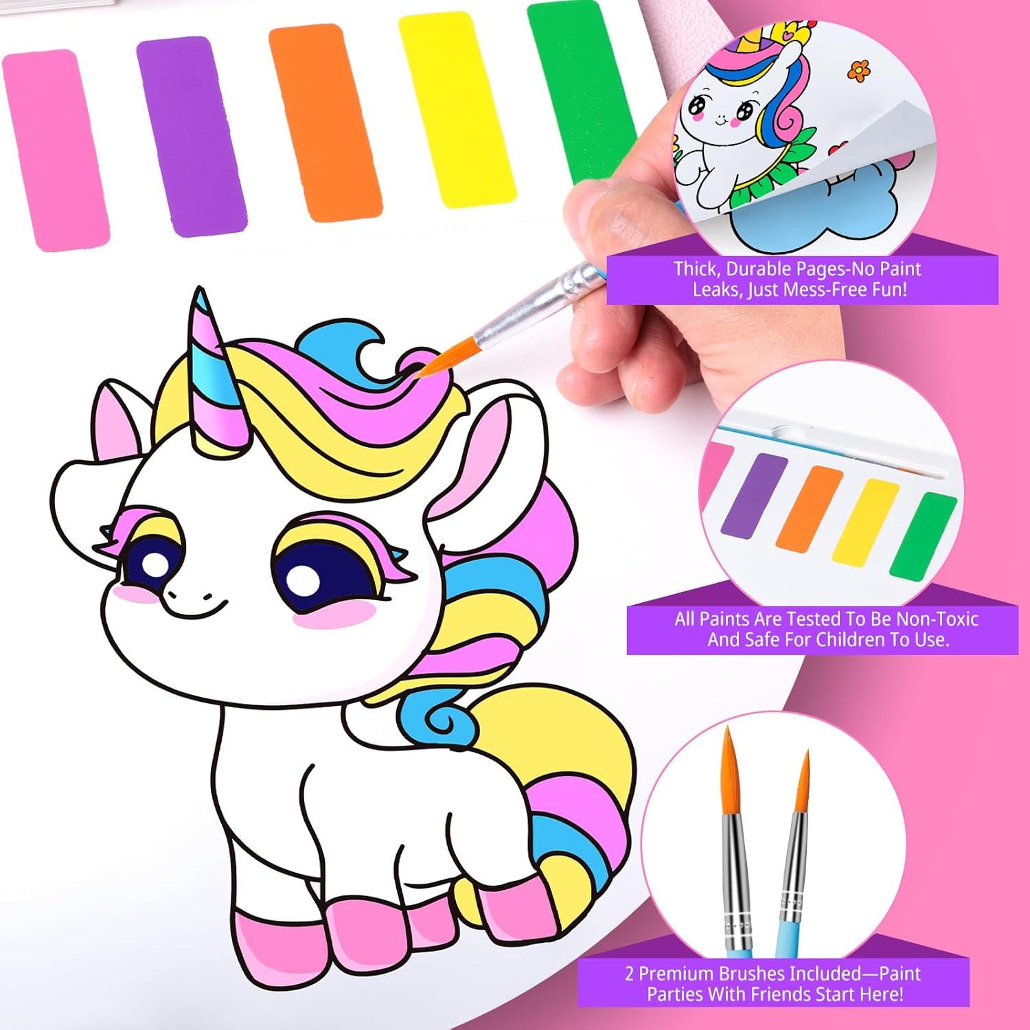 Libro de Pintura Acuarela Fenmay Unicornio con 2 Pinceles