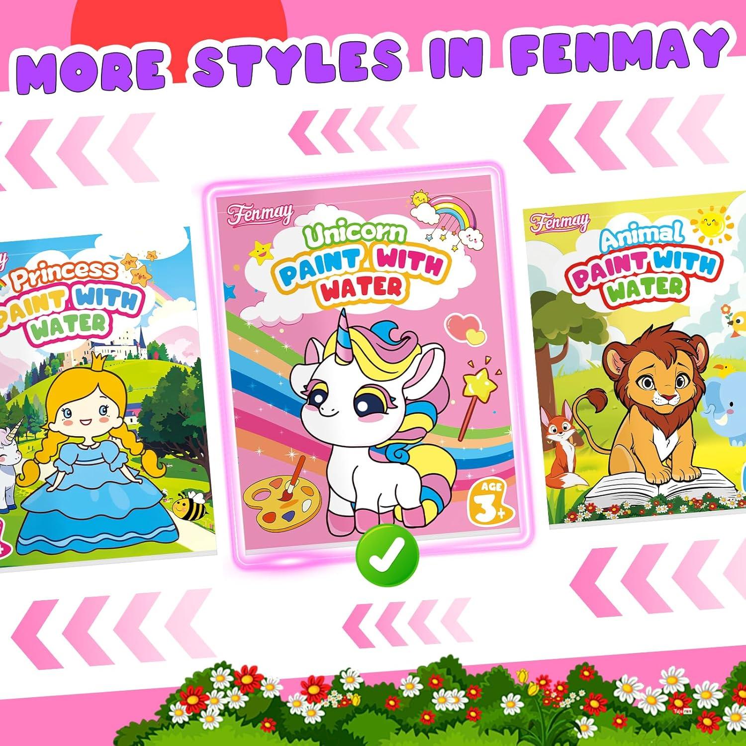 Libro de Pintura Acuarela Fenmay Unicornio con 2 Pinceles