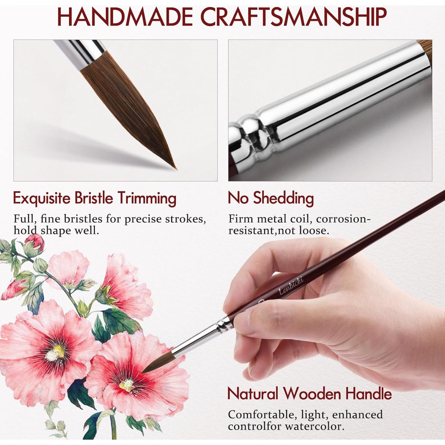 Set de 9 Pinceles de Acuarela Lenbicki - Pelo de Sable Profesional