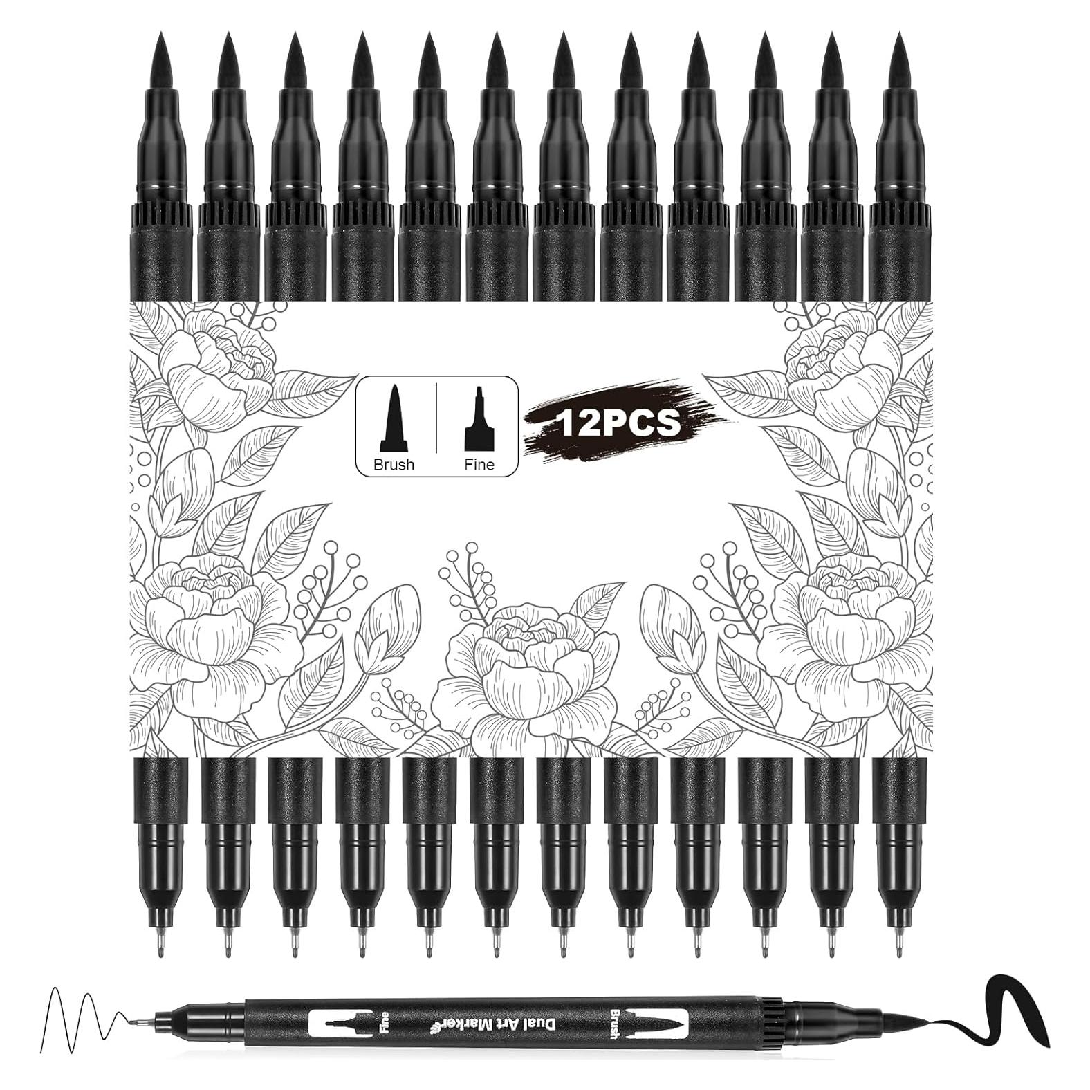 Paquete de 12 Marcadores de Dibujo Qianyu Punta Fina Negra