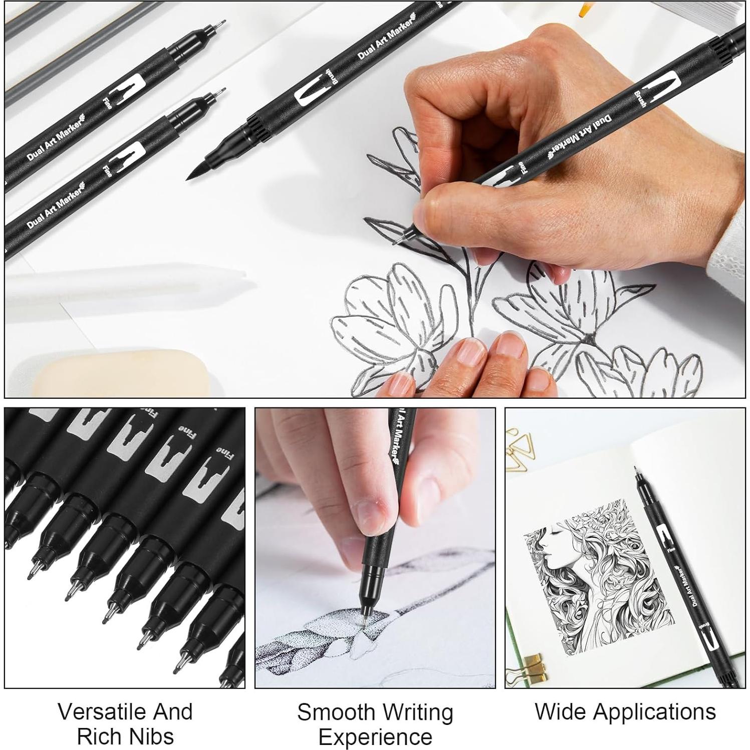 Paquete de 12 Marcadores de Dibujo Qianyu Punta Fina Negra