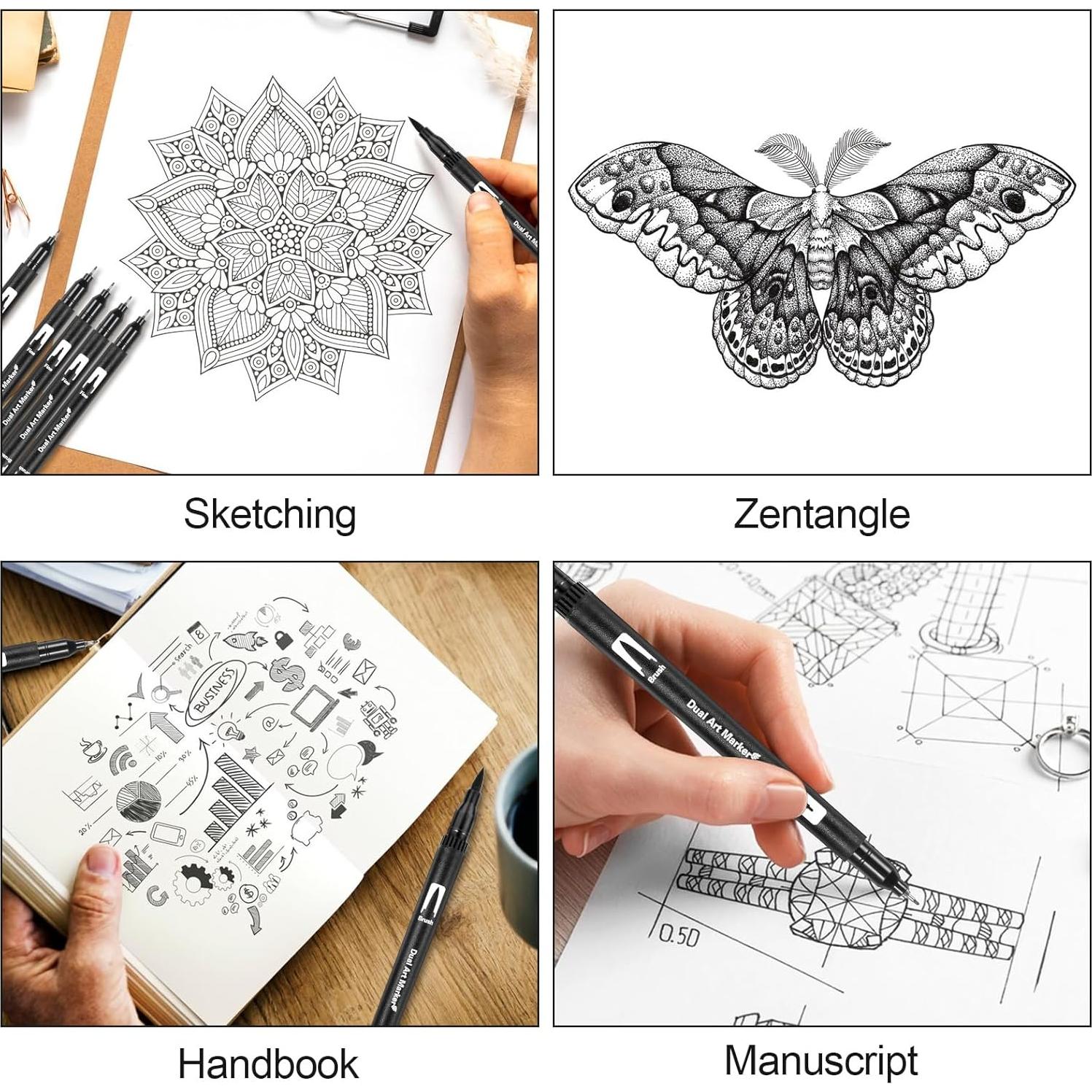 Paquete de 12 Marcadores de Dibujo Qianyu Punta Fina Negra