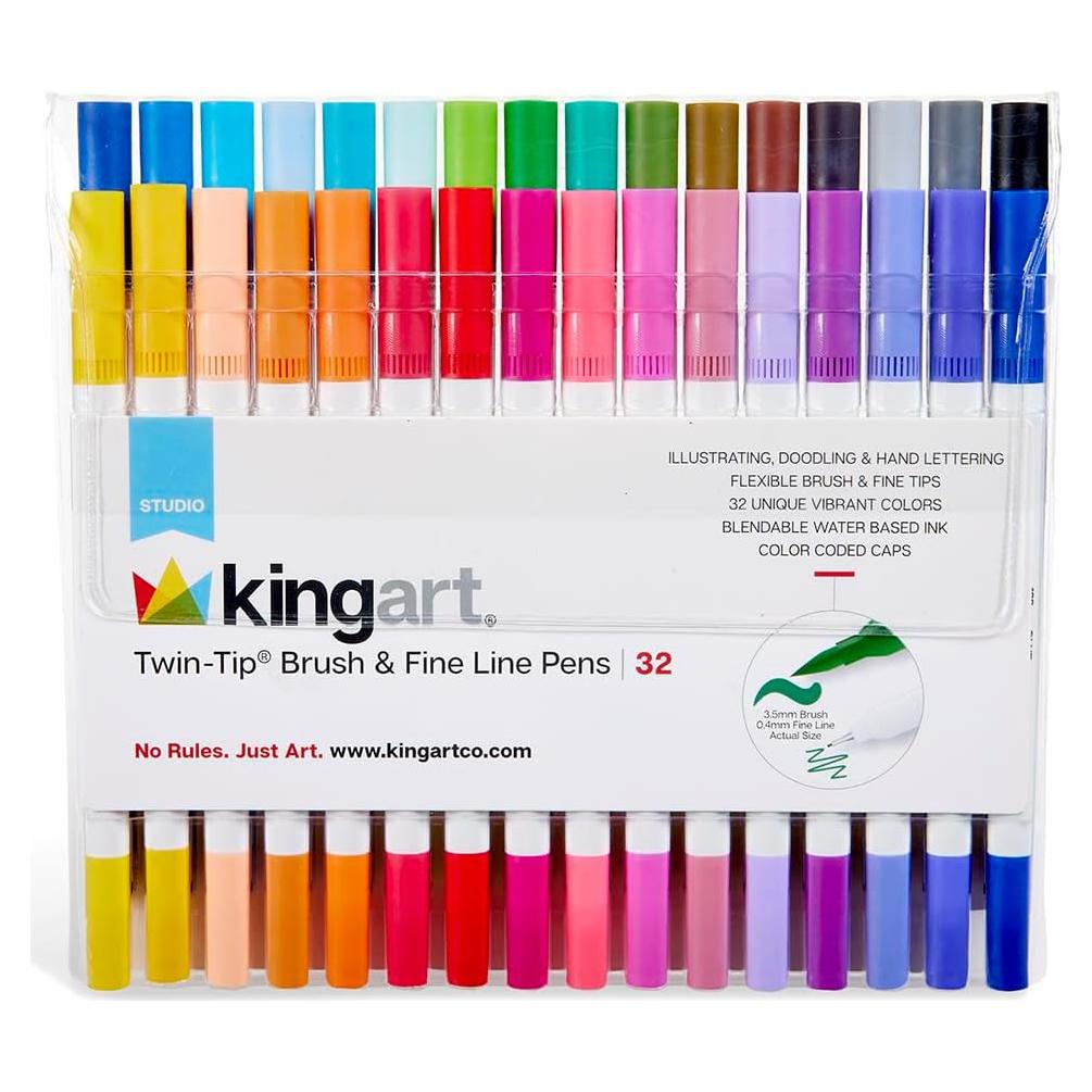 Pinceles de Punta Doble KINGART 32 Colores para Caligrafía