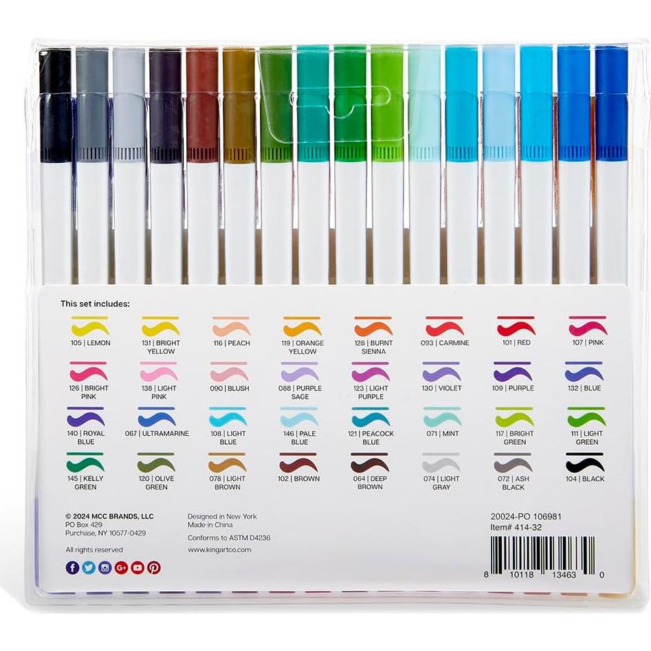 Pinceles de Punta Doble KINGART 32 Colores para Caligrafía