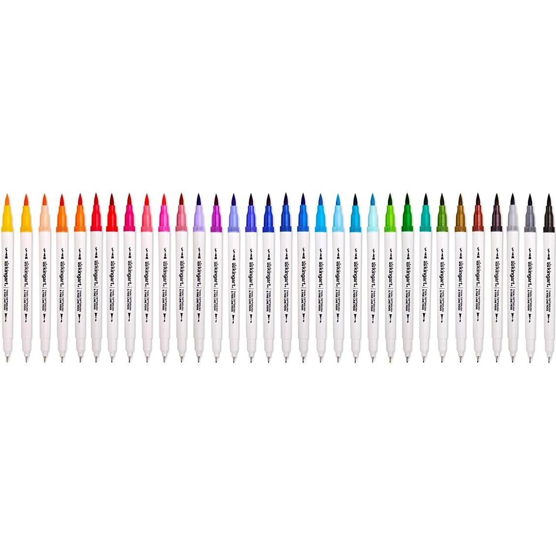 Pinceles de Punta Doble KINGART 32 Colores para Caligrafía
