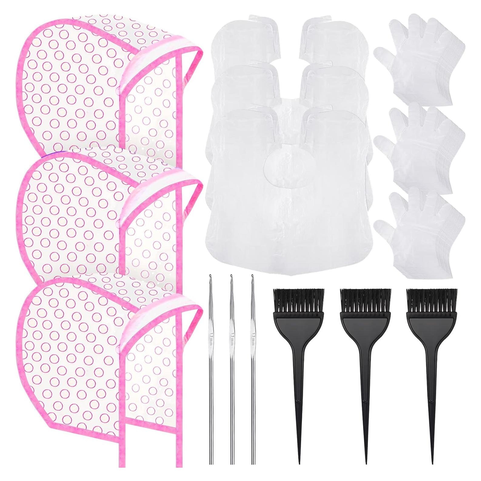 Kit de Coloración de Cabello Boao Rosa - 3 Gorras, 3 Brochas, Guantes
