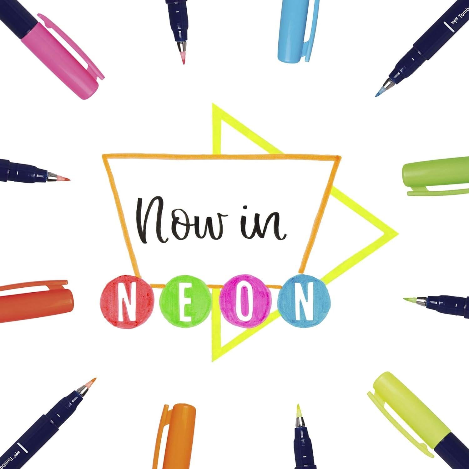 Tombow Fudenosuke Brush Pens Neón 6-Pack Punta Dura