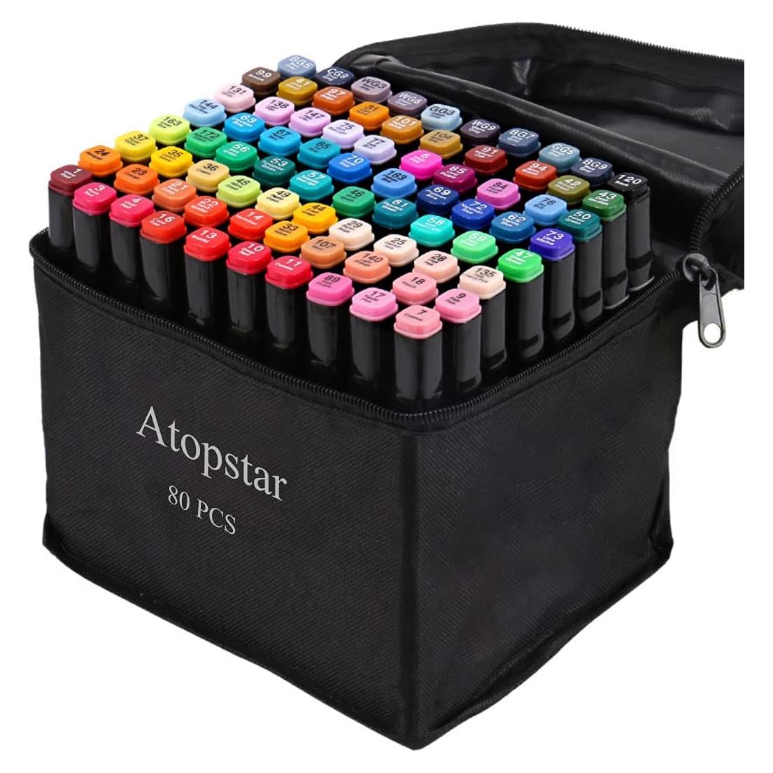 80 Marcadores de Alcohol ATOPSTAR Doble Punta Multicolor
