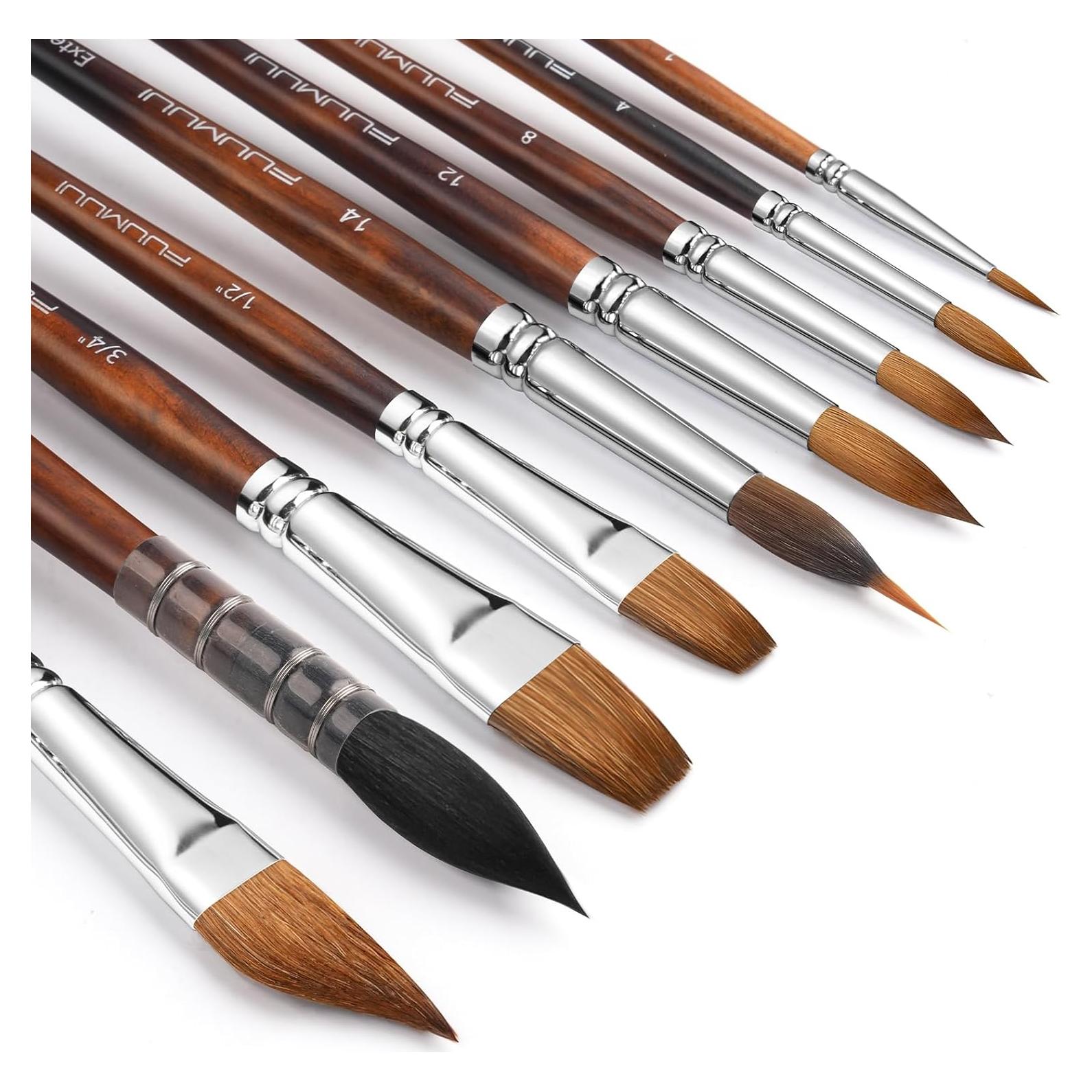 Juego de Pinceles de Acuarela Fuumuui 9 Piezas con Cerdas de Sable