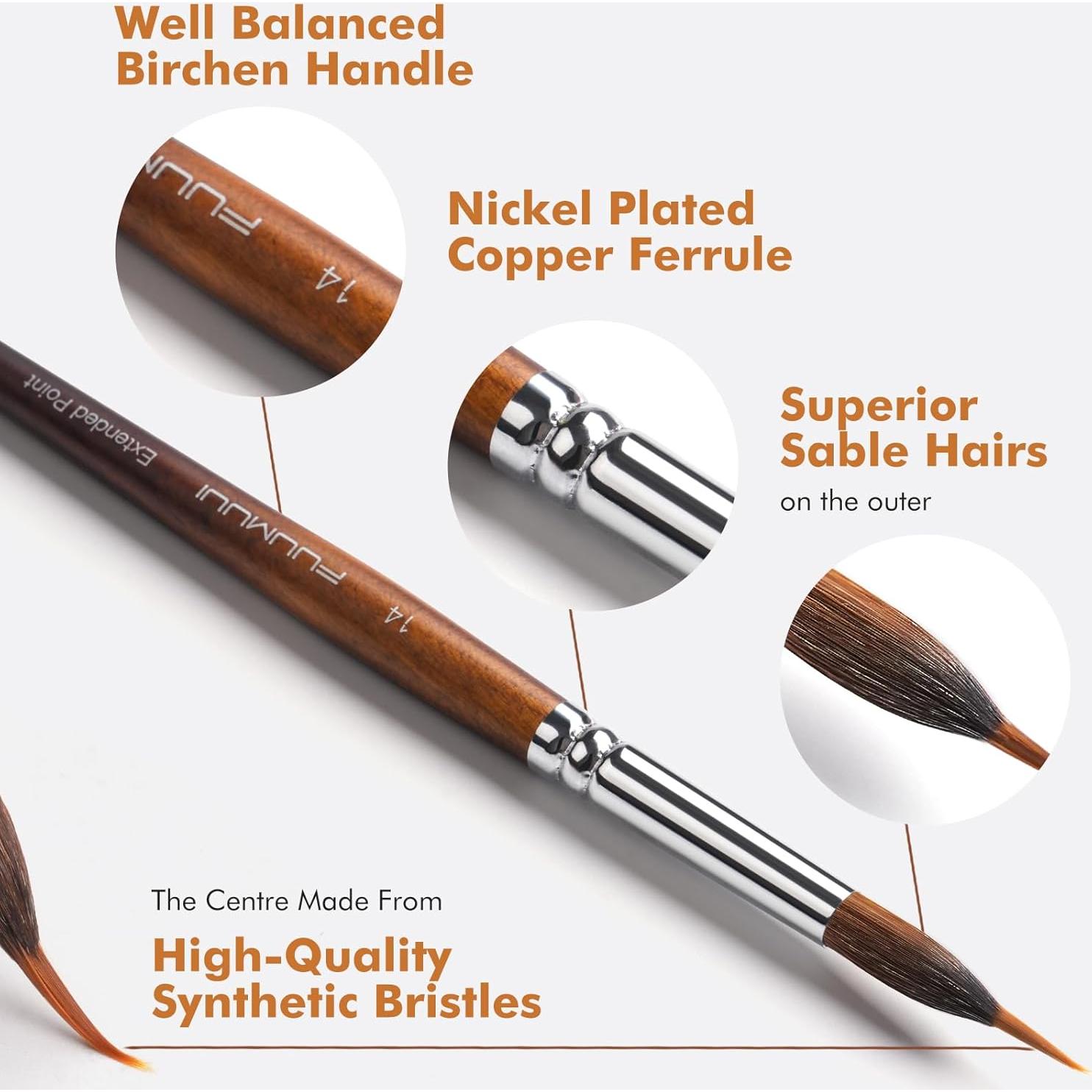 Juego de Pinceles de Acuarela Fuumuui 9 Piezas con Cerdas de Sable