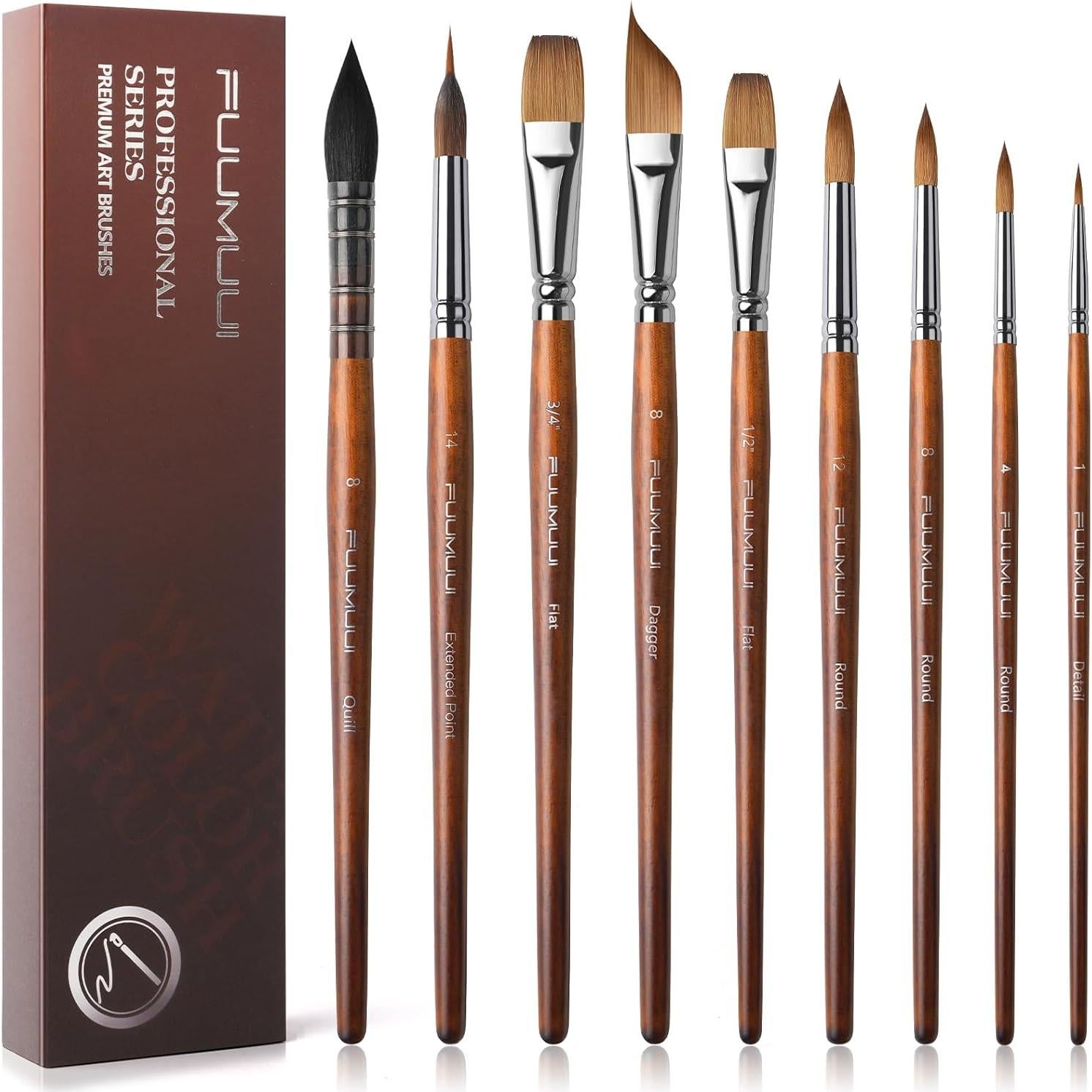 Juego de Pinceles de Acuarela Fuumuui 9 Piezas con Cerdas de Sable