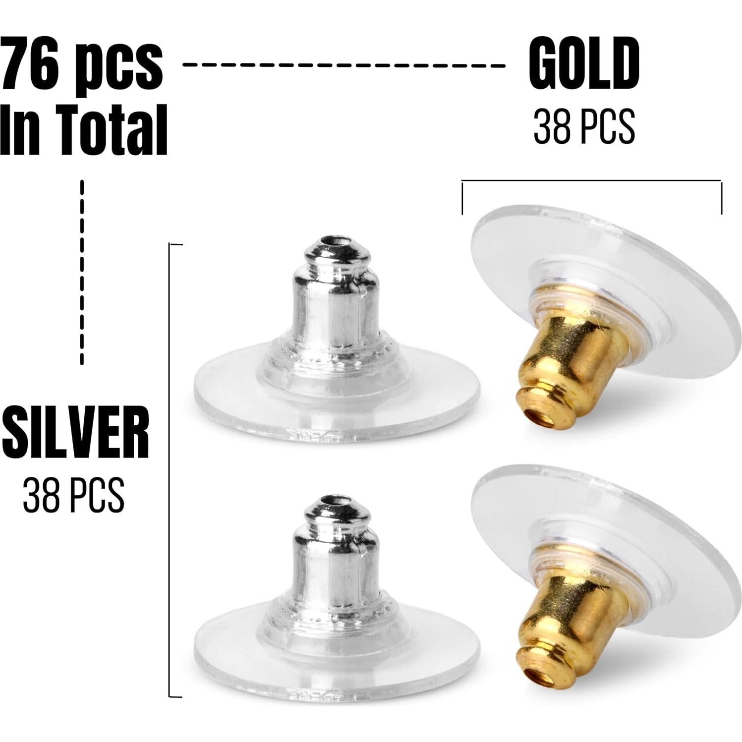 Respaldos de Aretes Clutch de Bala Mr. Pen 76 Pcs Dorado Plateado