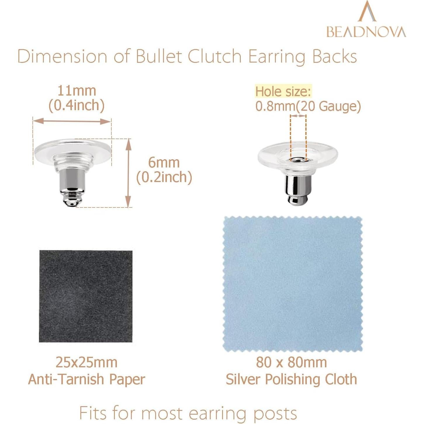 Respaldo de Pendientes Hipoalergénico BEADNOVA 240 Pcs Plateado