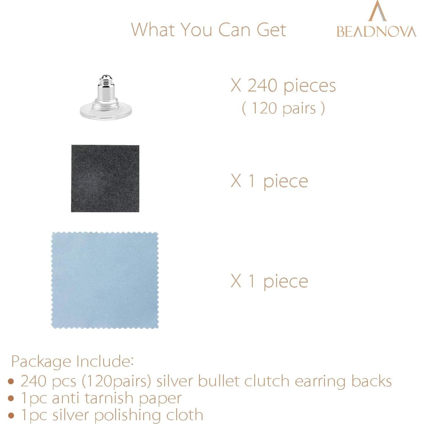 Respaldo de Pendientes Hipoalergénico BEADNOVA 240 Pcs Plateado