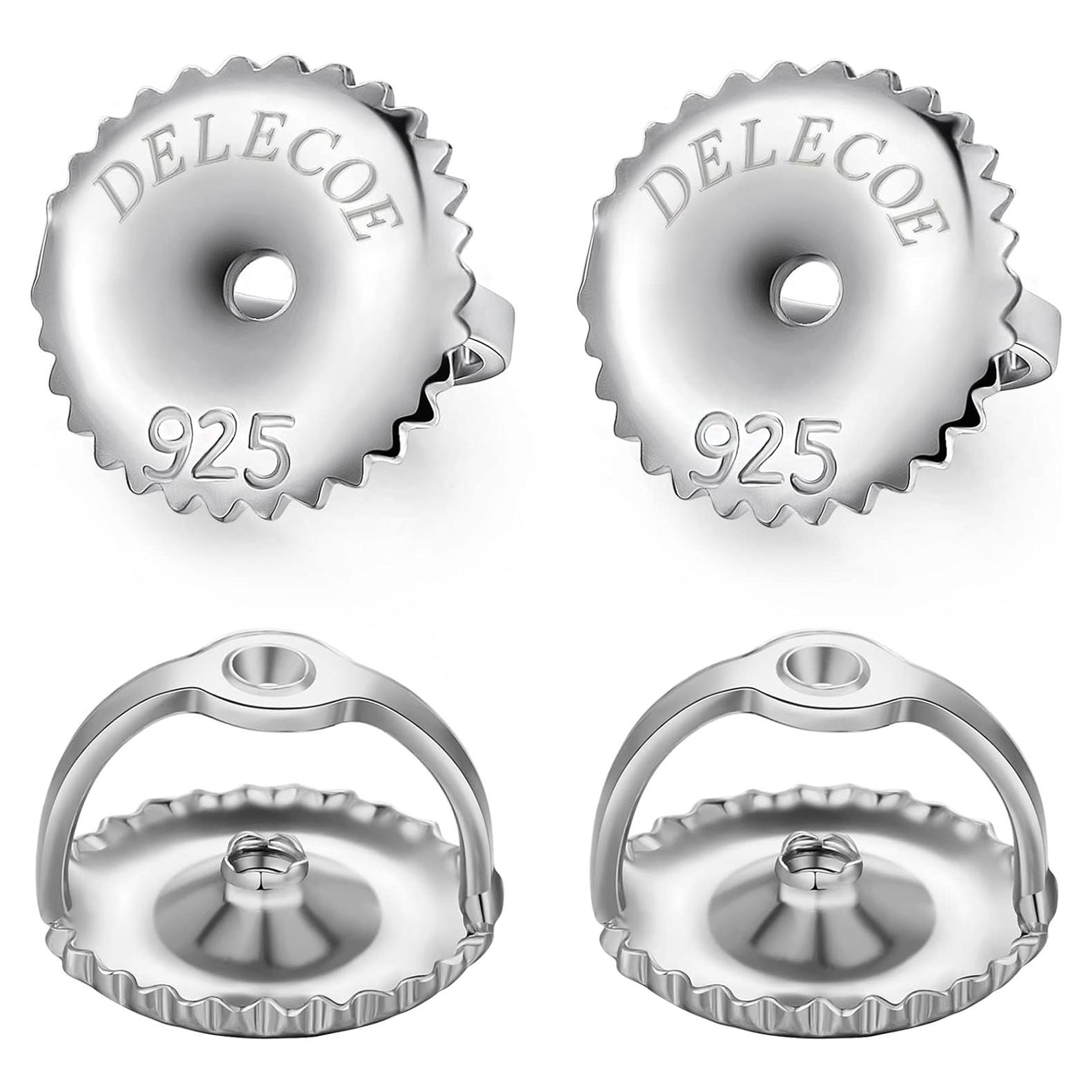 2 Pares de Respaldos de Tornillo DELECO Oro Blanco 18K 0.8mm