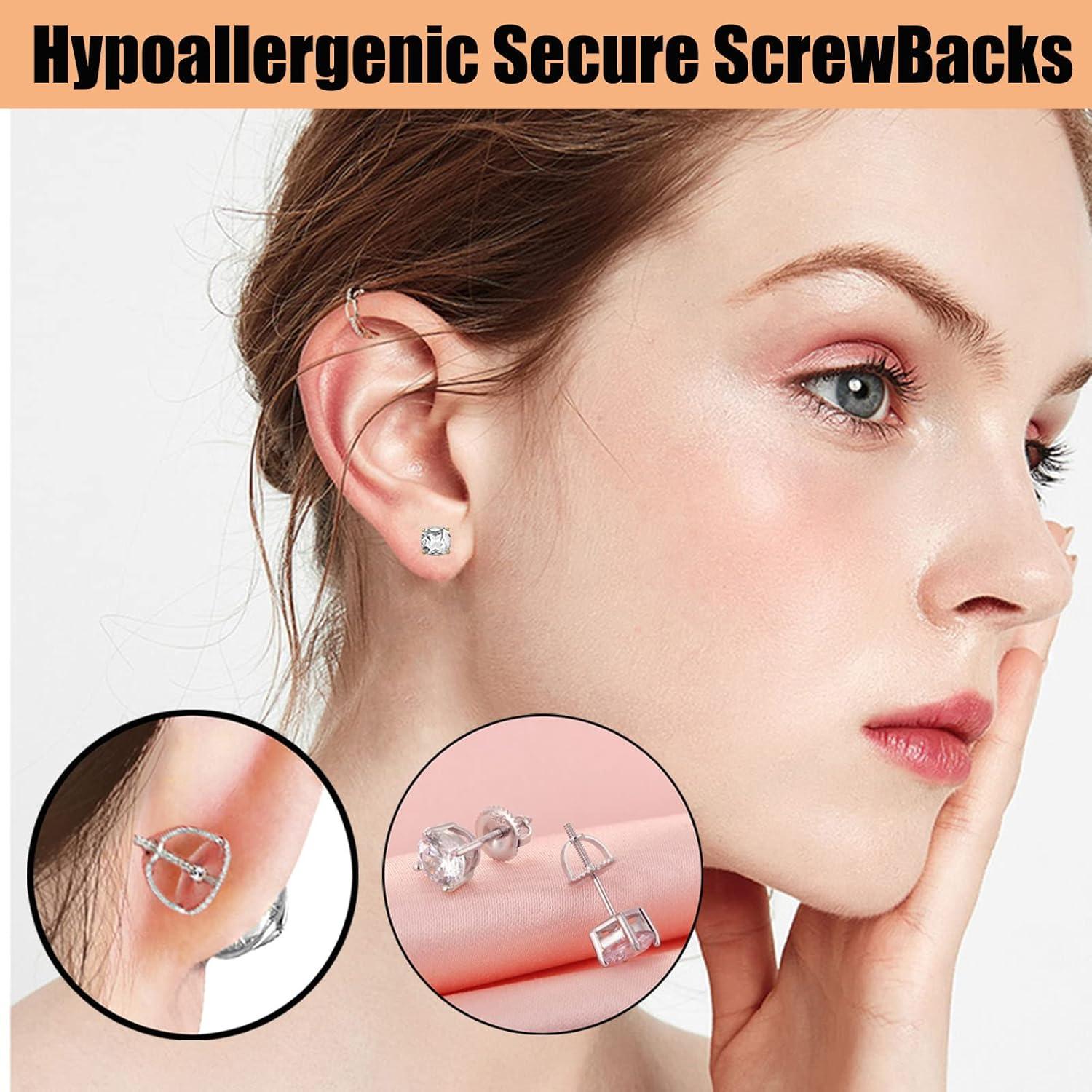 2 Pares de Respaldos de Tornillo DELECO Oro Blanco 18K 0.8mm