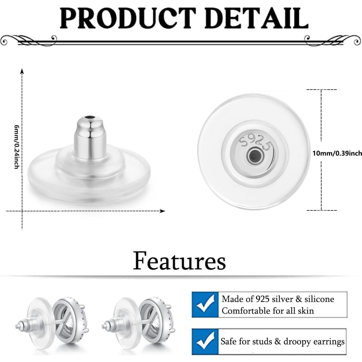 3 Pares Sujetadores Pendientes Pesados Moconar Plata 925 Oro 18K