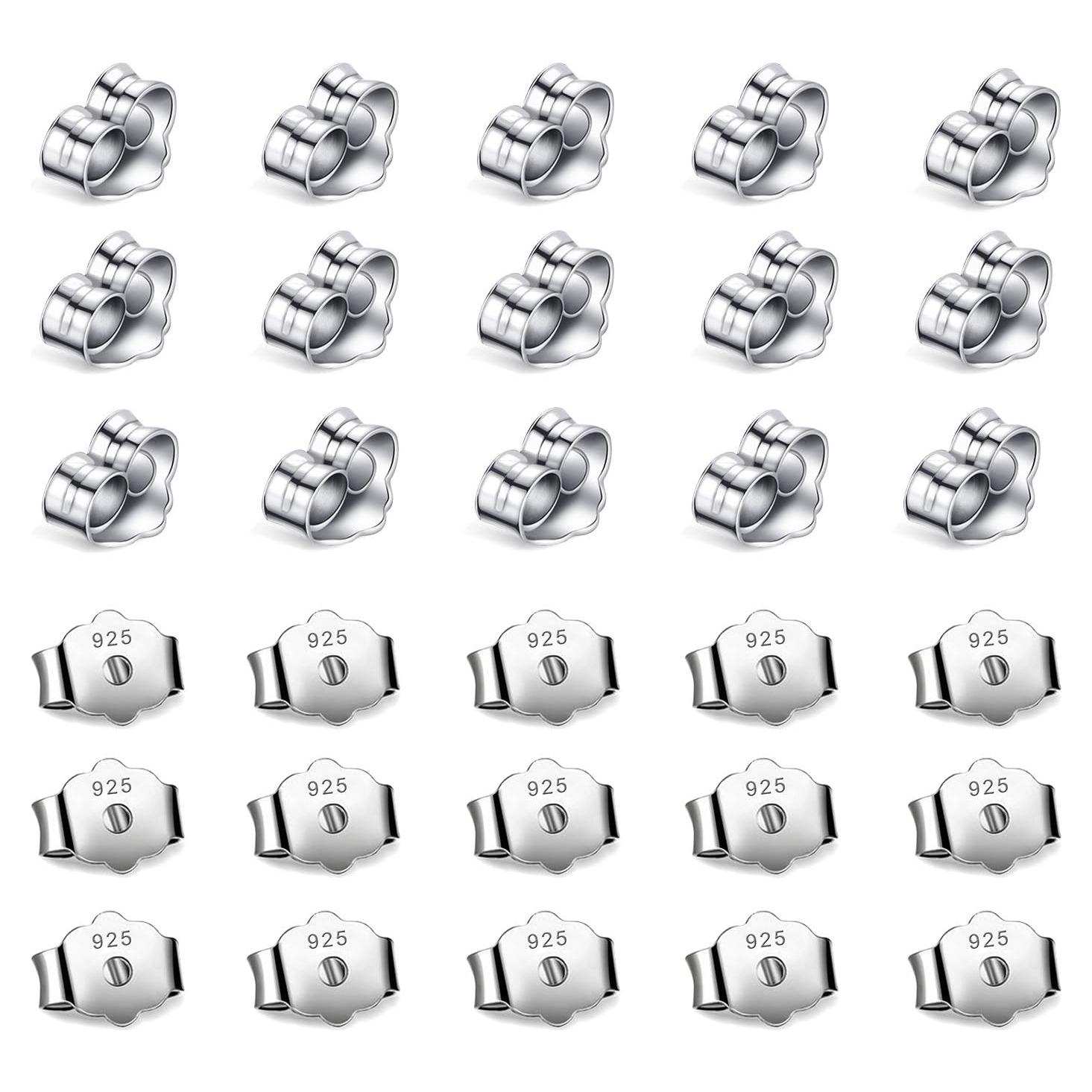 30 Piezas Respaldos de Aretes Hipoalergénicos Ubrand Plata 6x4.5mm