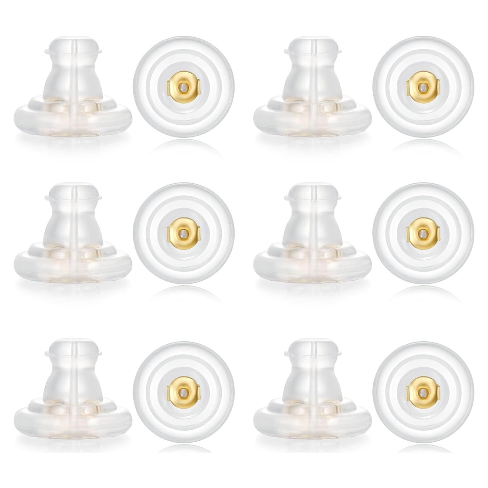12 Piezas Respaldo de Aretes Silicona Oro 18K Hipoalergénico