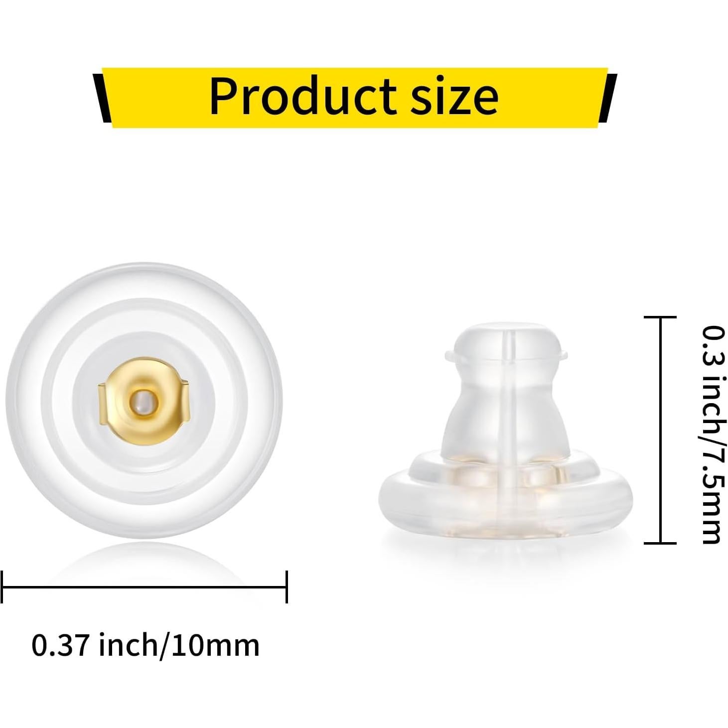 12 Piezas Respaldo de Aretes Silicona Oro 18K Hipoalergénico