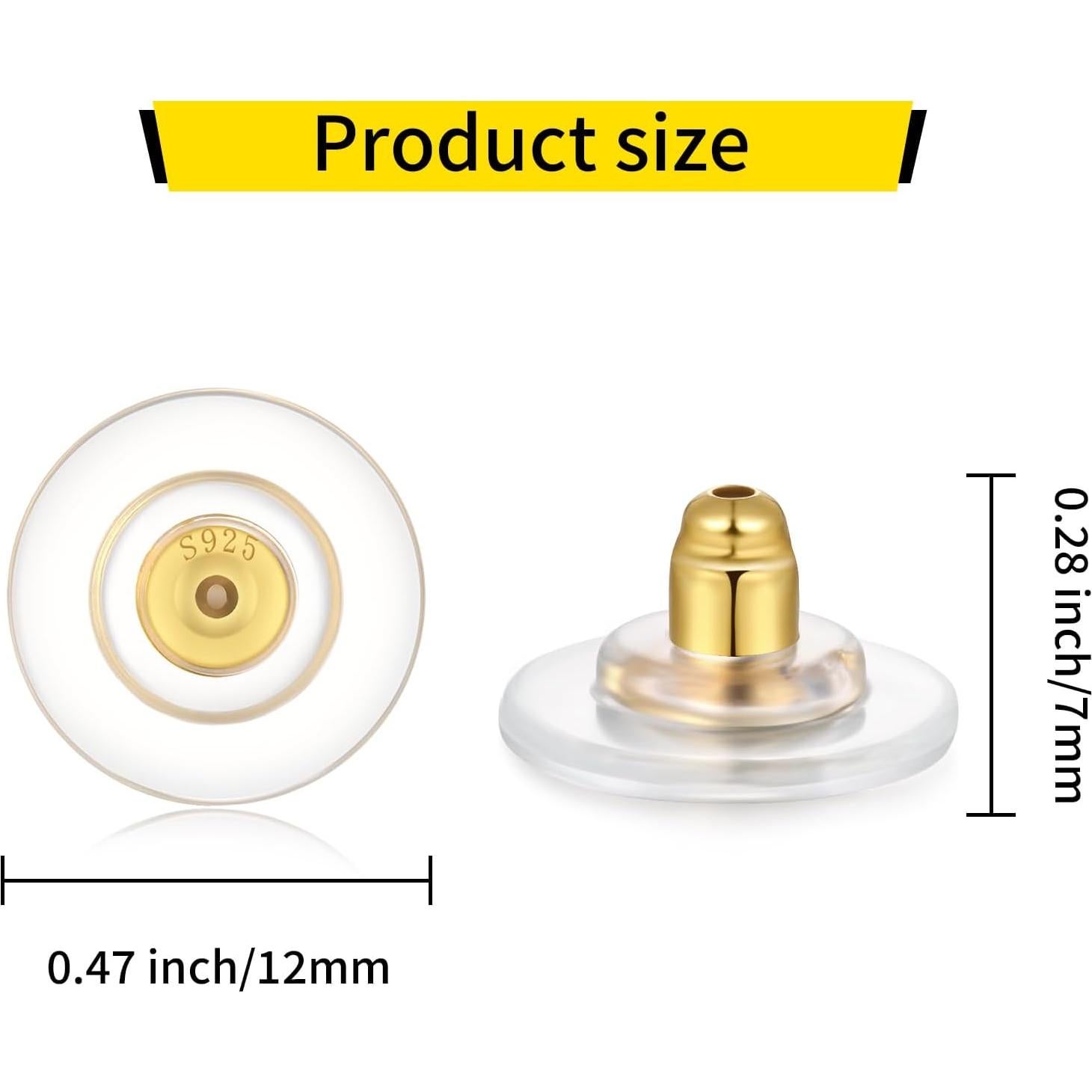 Respaldo de Aretes Grande 12mm Hazifes Plata 925 Hipoalergénico