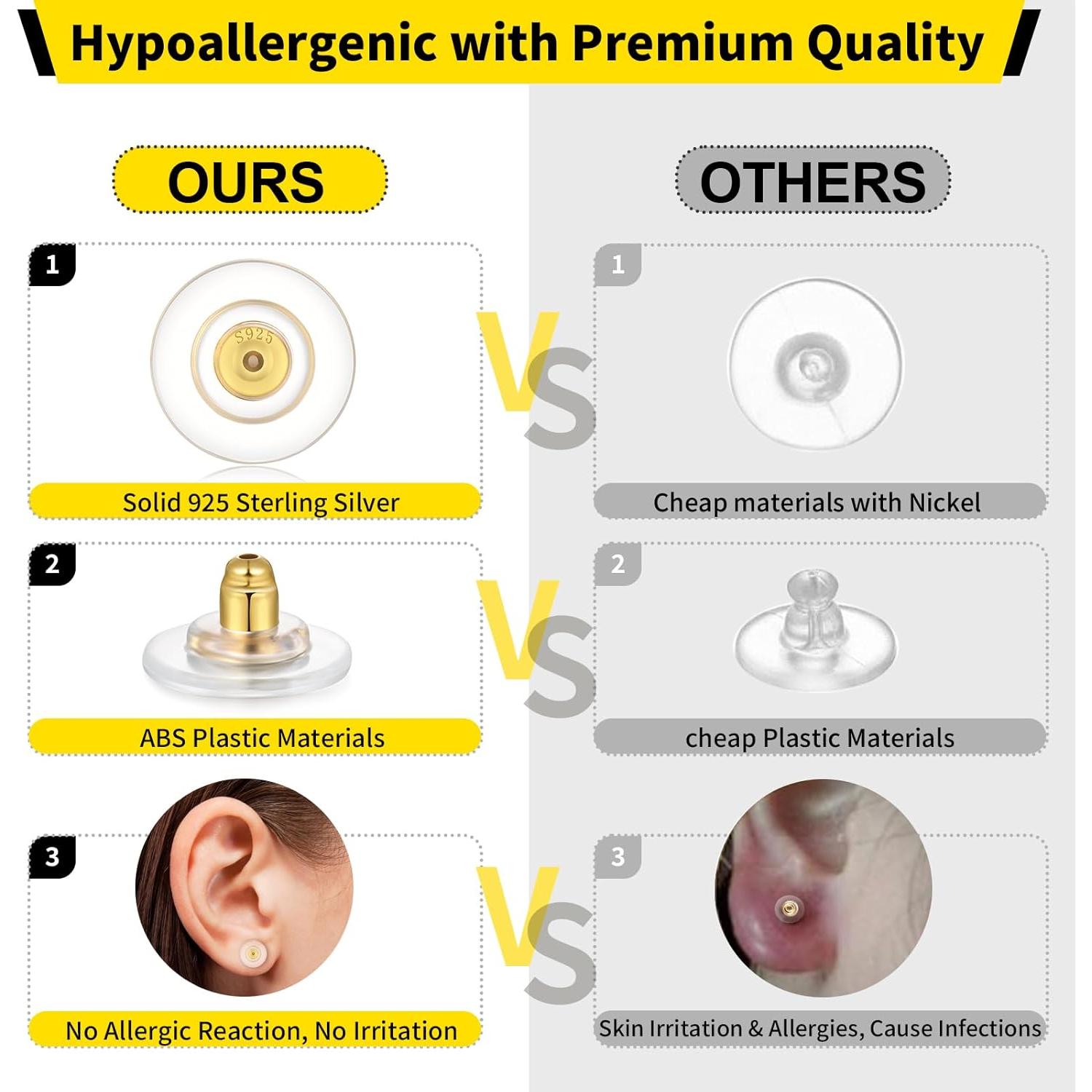 Respaldo de Aretes Grande 12mm Hazifes Plata 925 Hipoalergénico