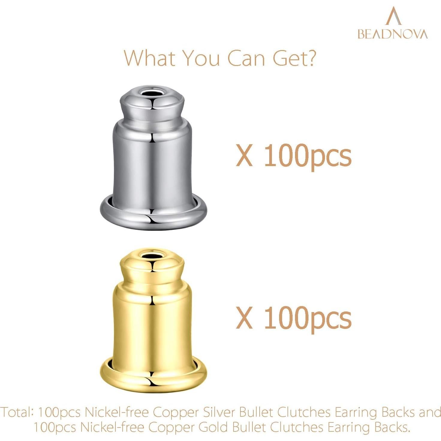 Respaldo de Pendientes BEADNOVA Hipoalergénico 200pcs Oro Plata
